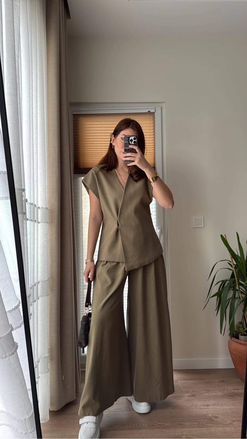 Bol Paça Pantolon Yelek Takım - Haki