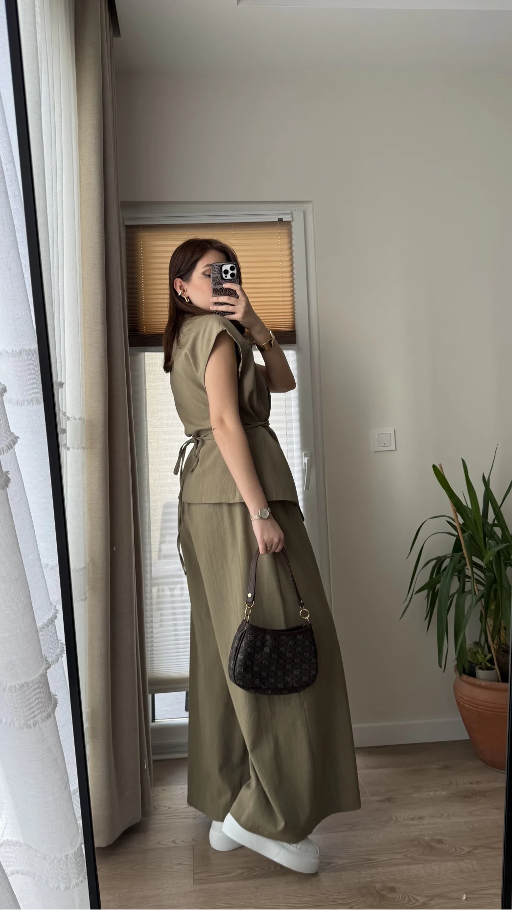 Bol Paça Pantolon Yelek Takım - Haki