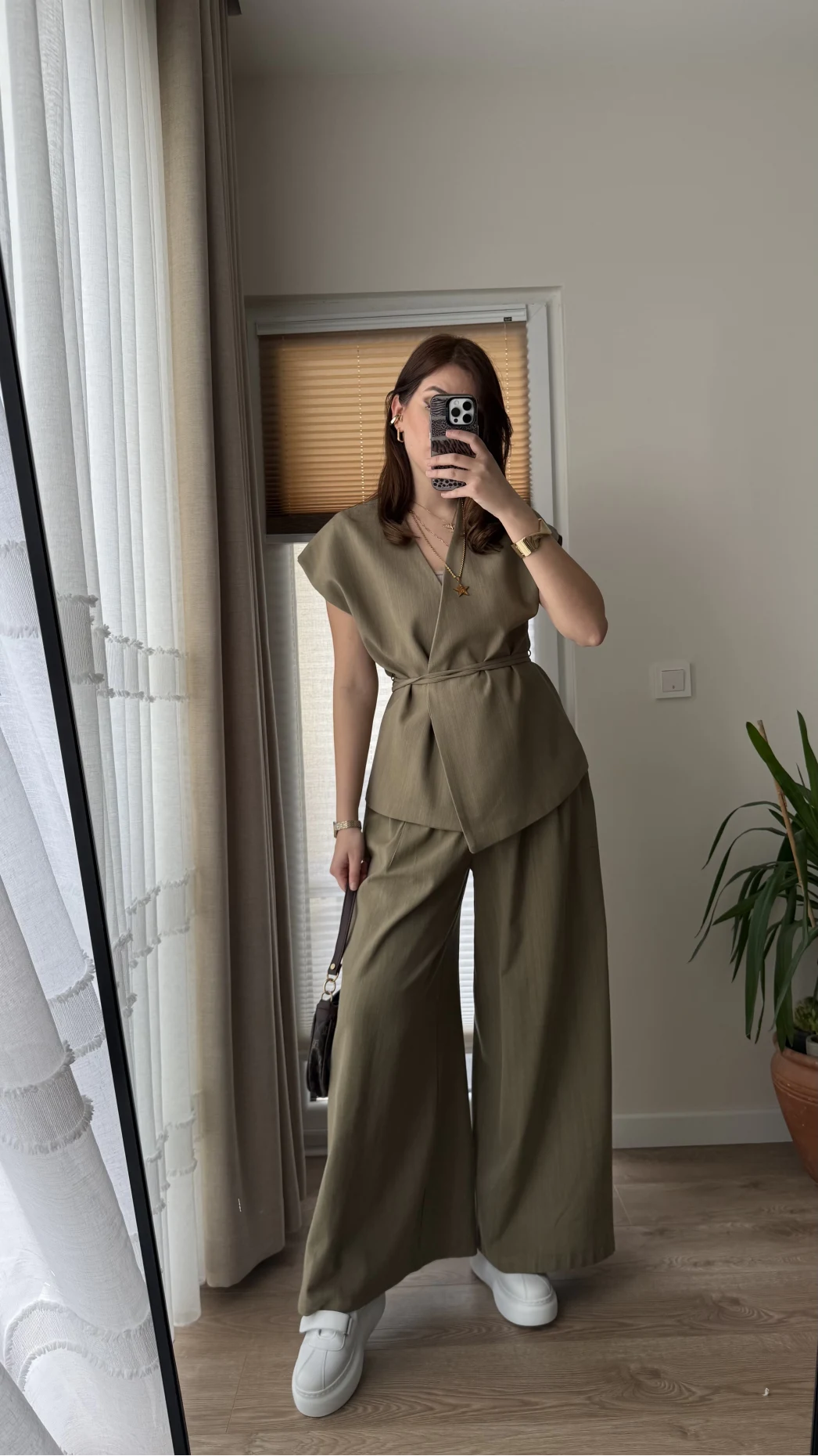 Bol Paça Pantolon Yelek Takım - Haki