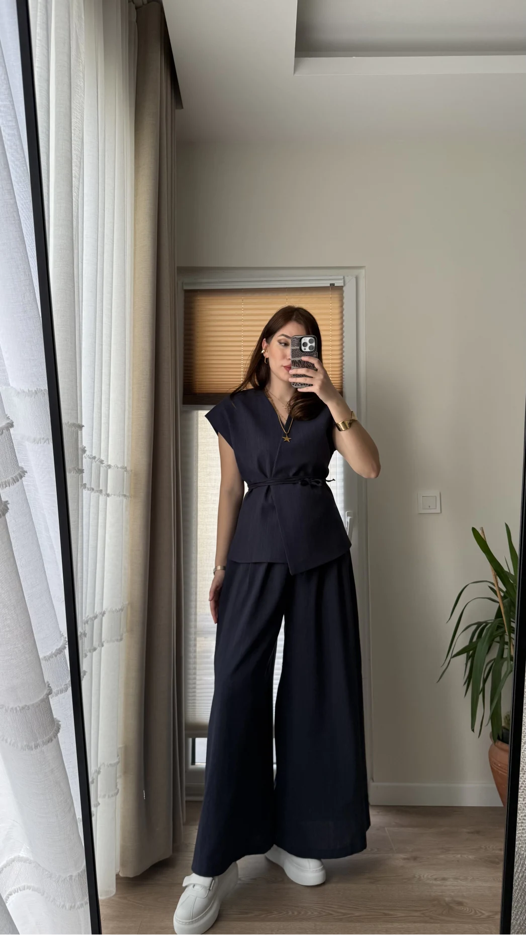 Bol Paça Pantolon Yelek Takım - Lacivert