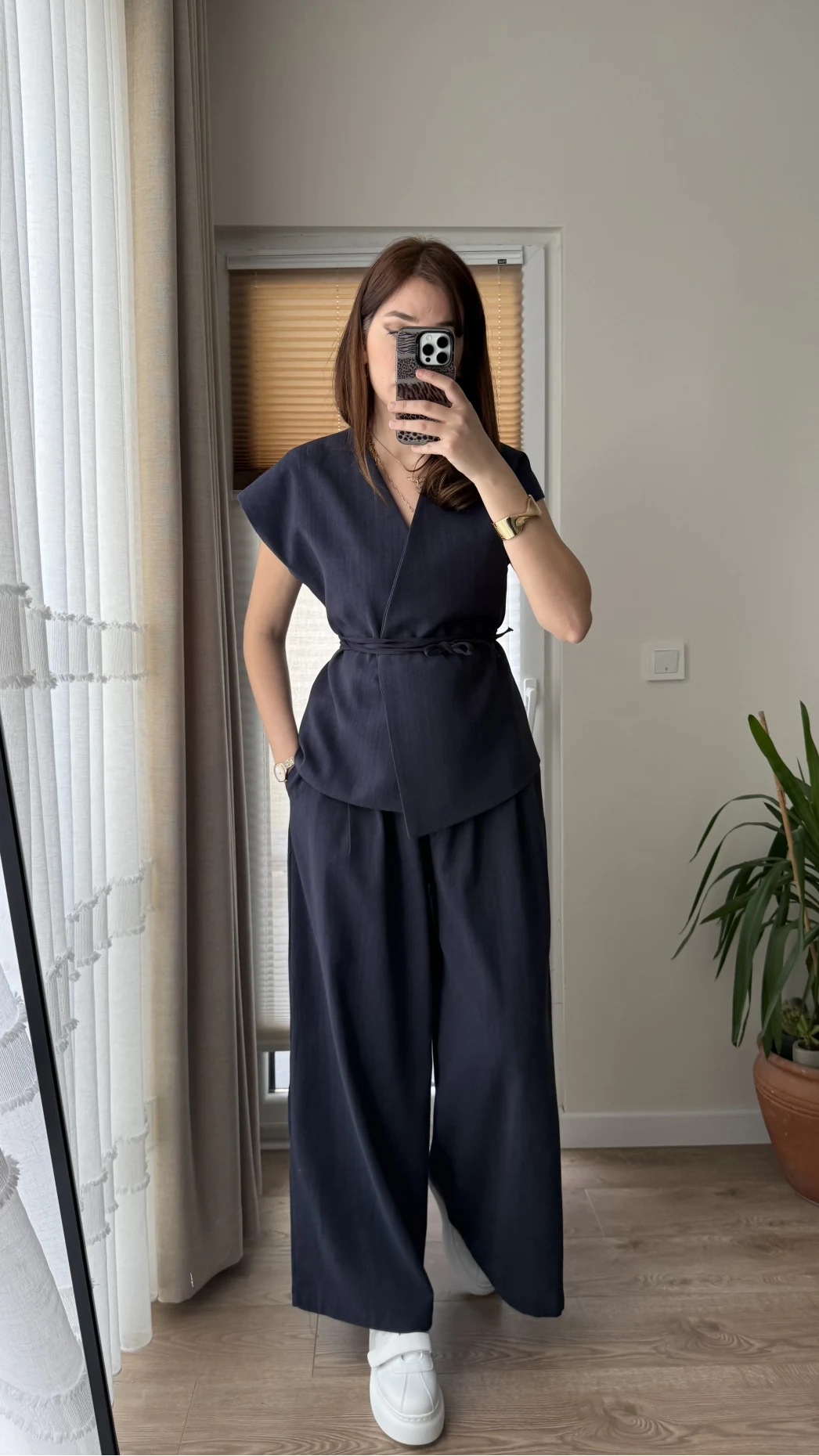 Bol Paça Pantolon Yelek Takım - Lacivert