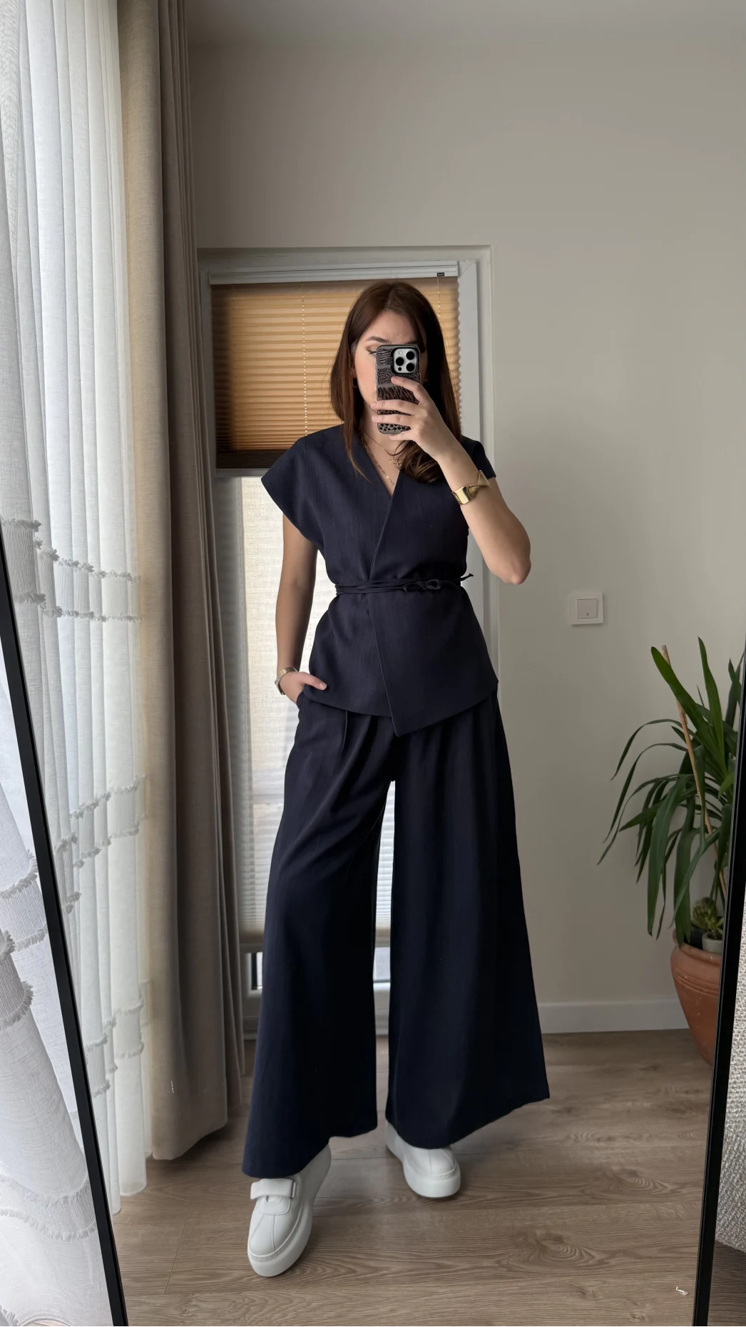 Bol Paça Pantolon Yelek Takım - Lacivert