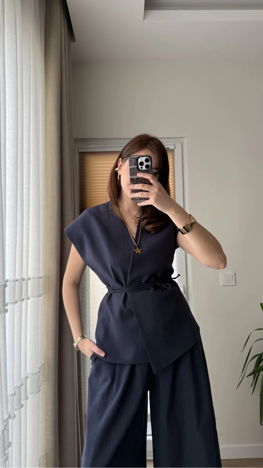 Bol Paça Pantolon Yelek Takım - Lacivert