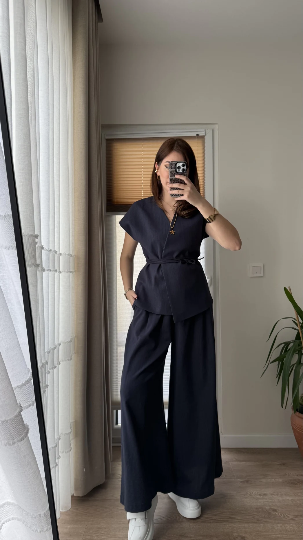 Bol Paça Pantolon Yelek Takım - Lacivert