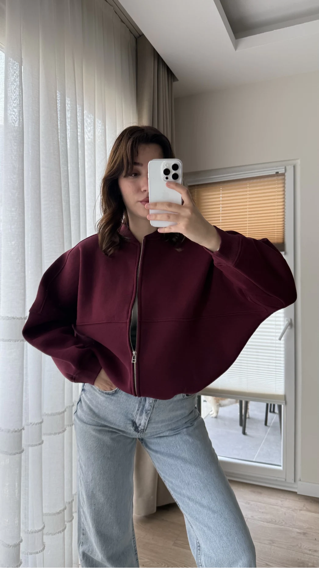 Bomber Şardonlu Hırka Bordo
