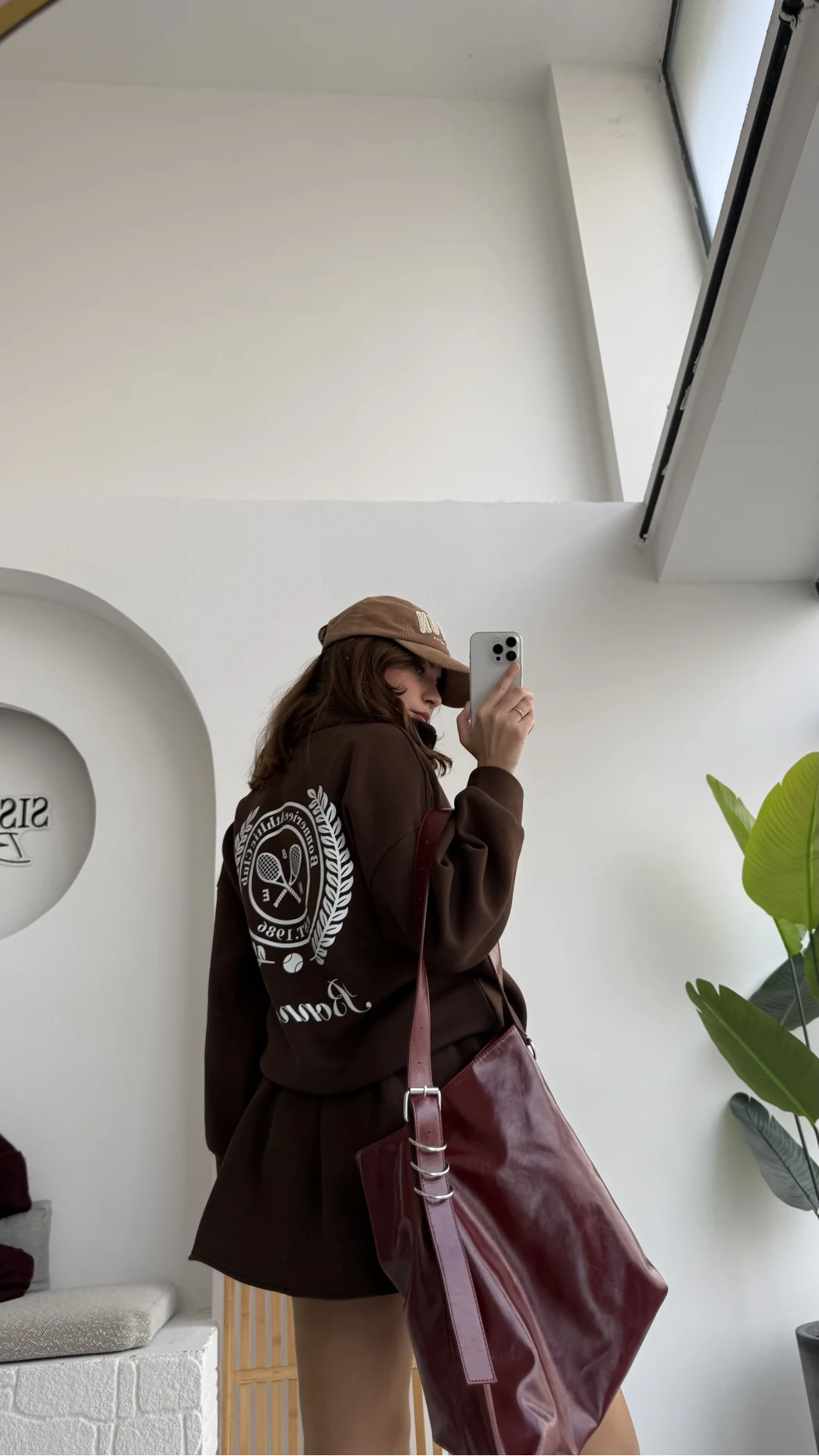 Bonneriee Pileli Mini Etek Sweat Takım - Kahverengi