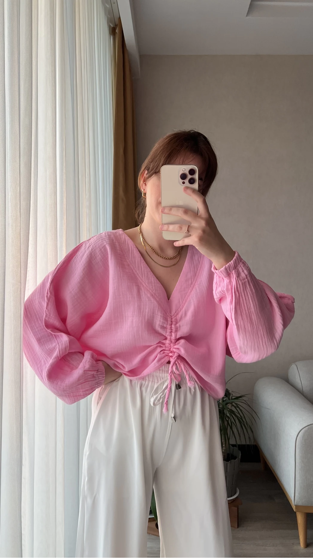 Boom Pembe Büzgülü Bluz