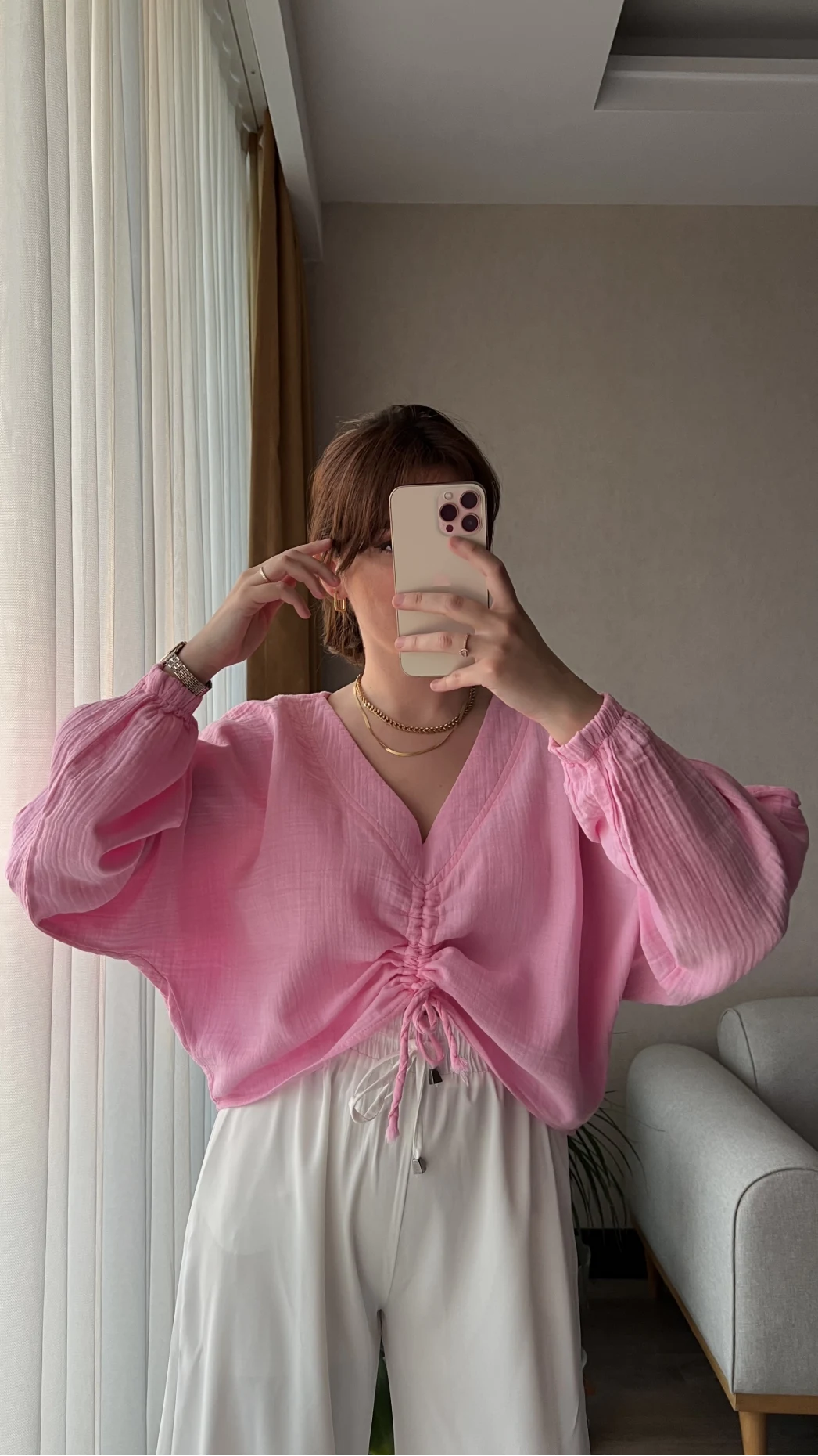 Boom Pembe Büzgülü Bluz