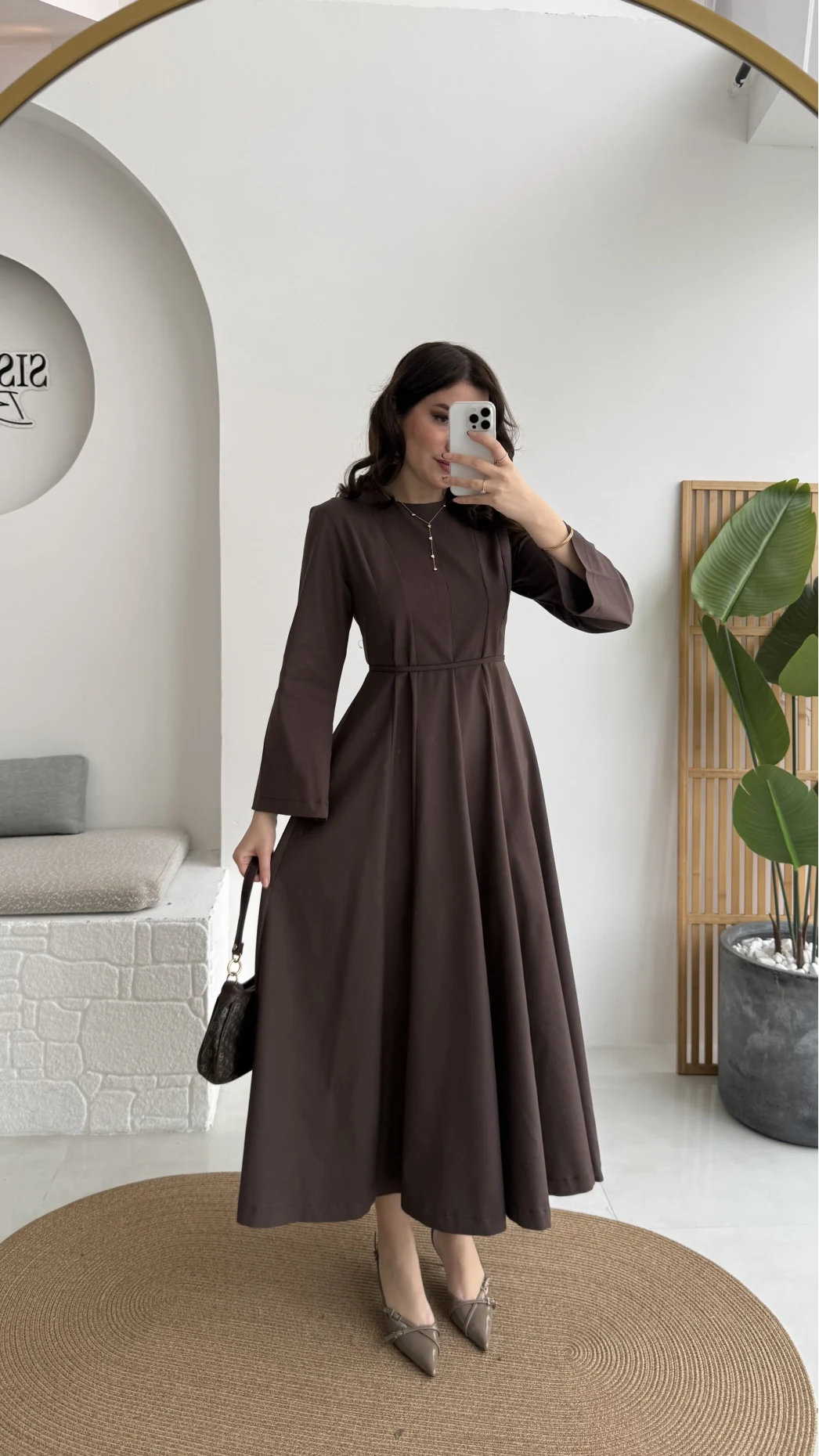 Brandy Kuşaklı Pens Detay Elbise - Kahverengi - Kod: 265011