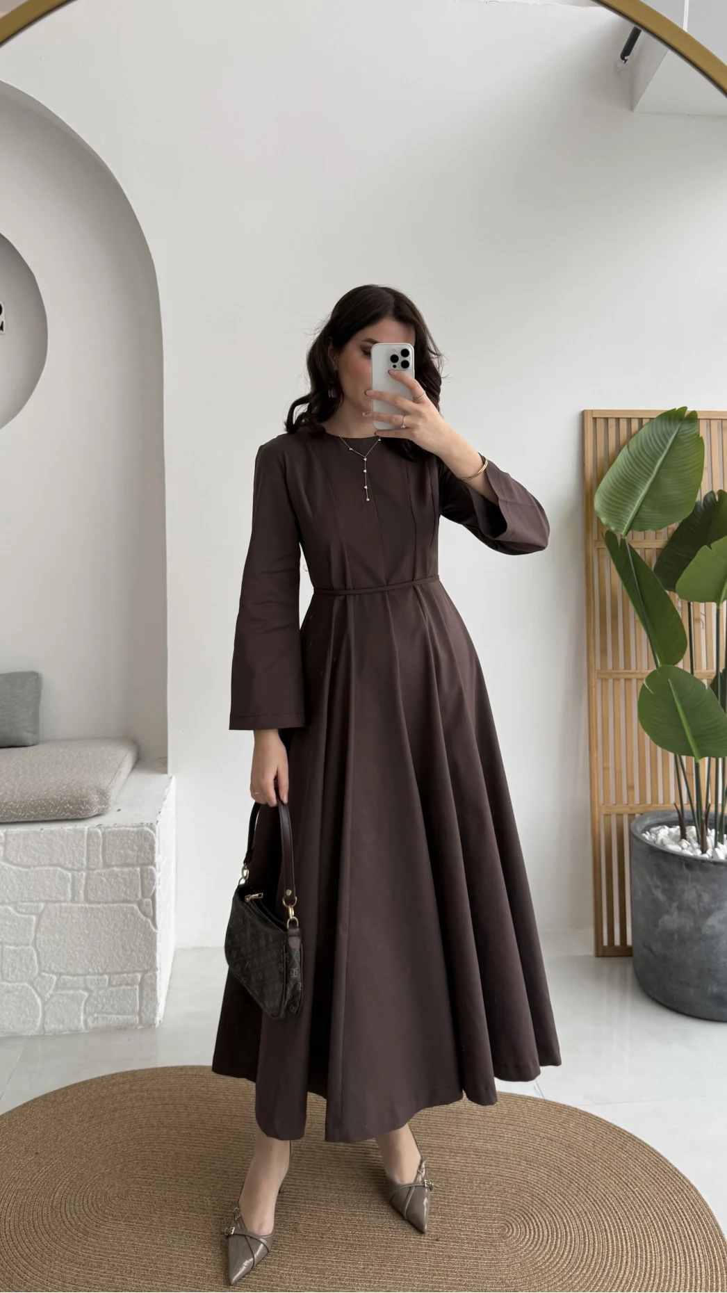 Brandy Kuşaklı Pens Detay Elbise - Kahverengi - Kod: 265011