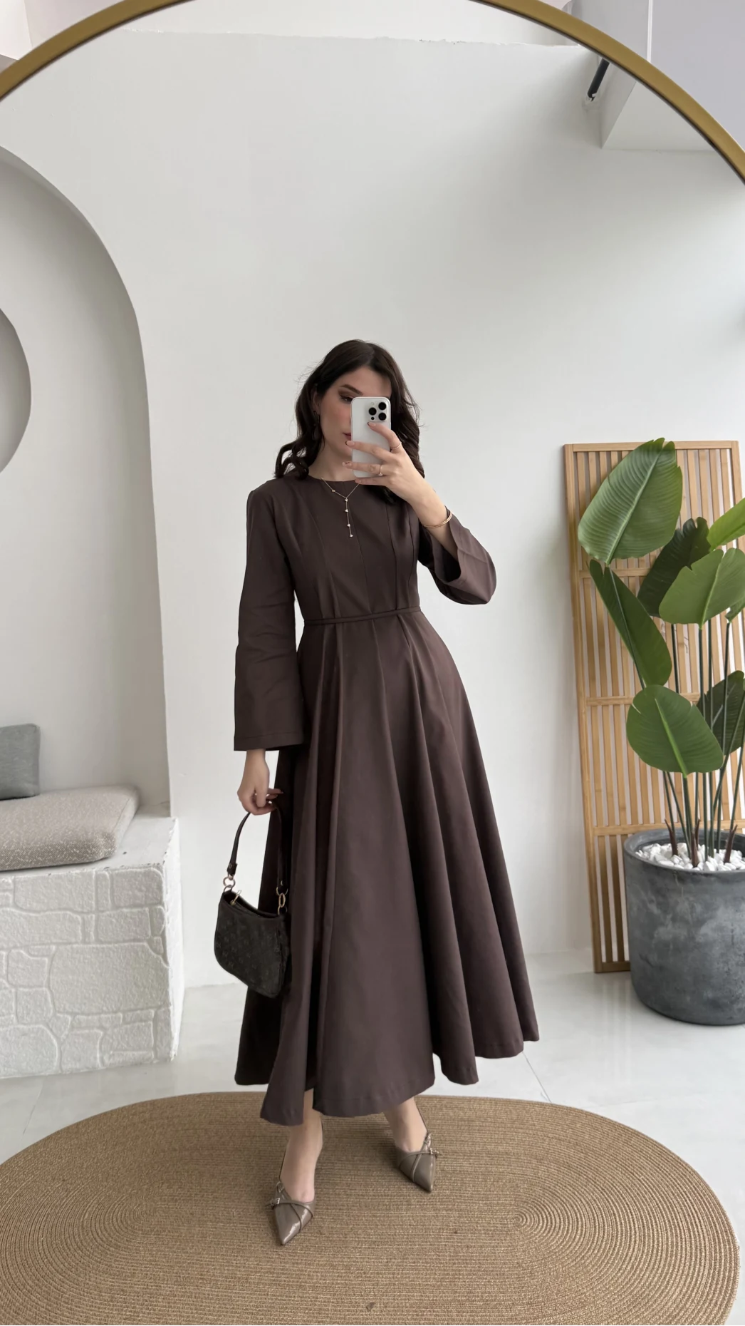 Brandy Kuşaklı Pens Detay Elbise - Kahverengi - Kod: 265011