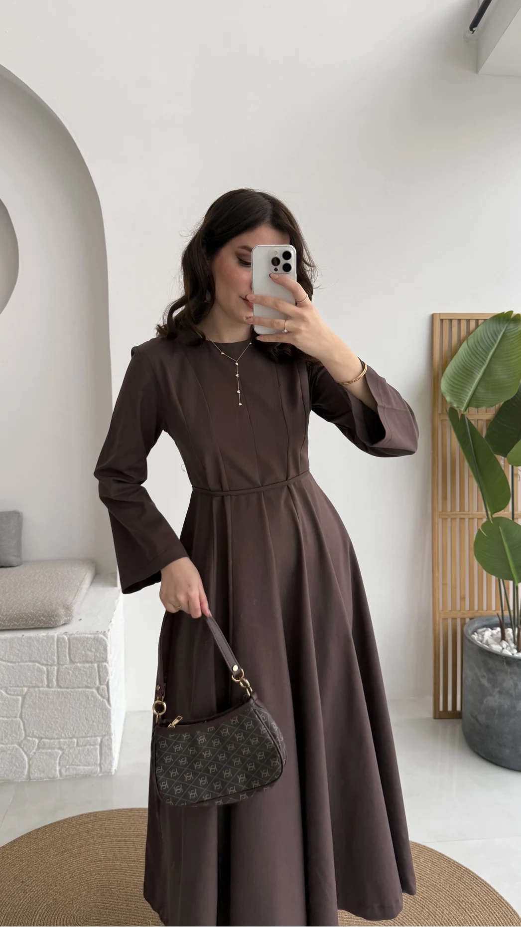 Brandy Kuşaklı Pens Detay Elbise - Kahverengi - Kod: 265011