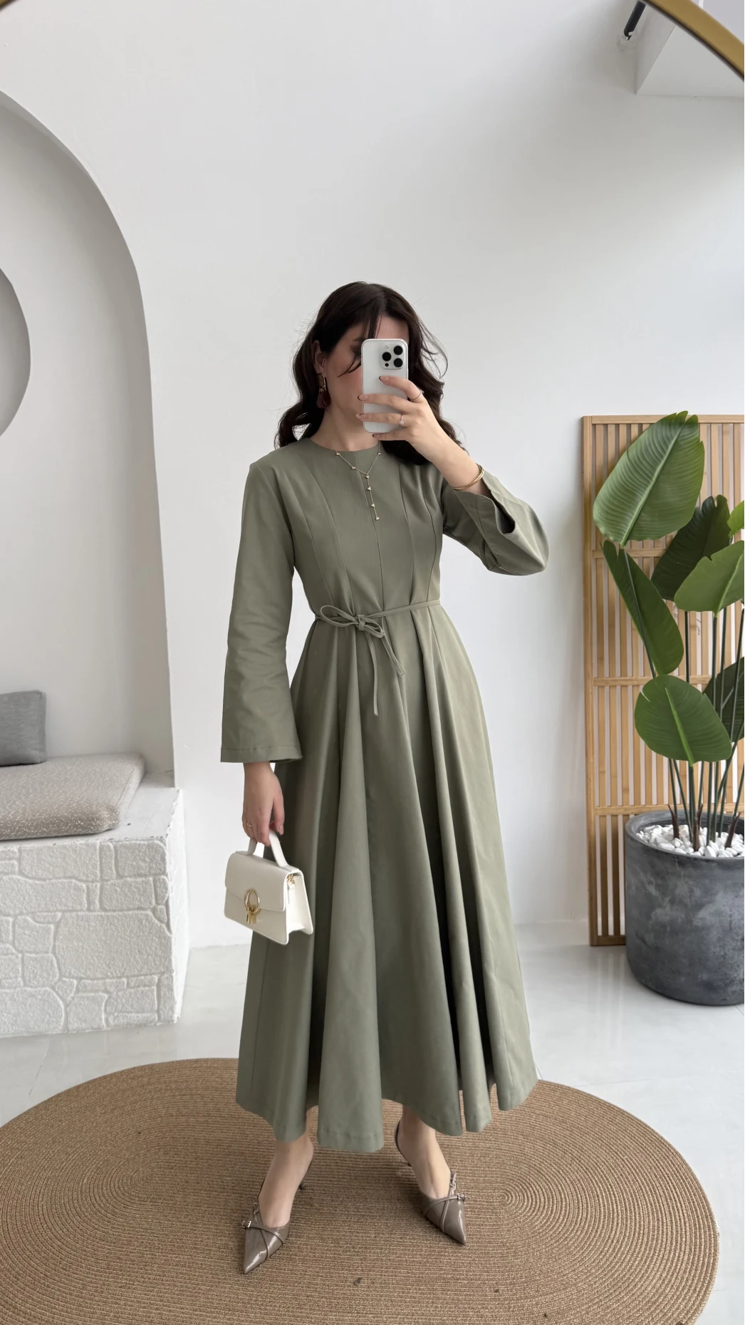 Brandy Kuşaklı Pens Detay Elbise - Mint - Kod: 265011