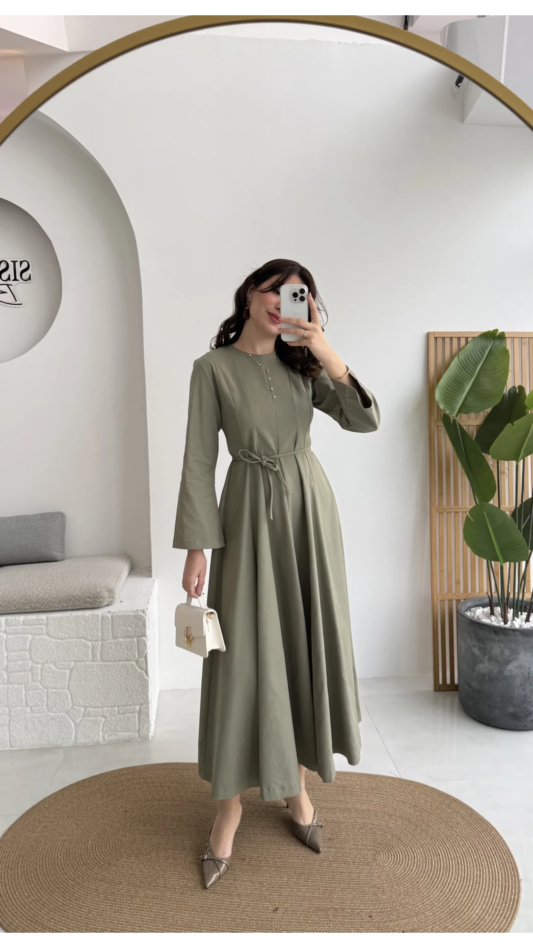 Brandy Kuşaklı Pens Detay Elbise - Mint - Kod: 265011