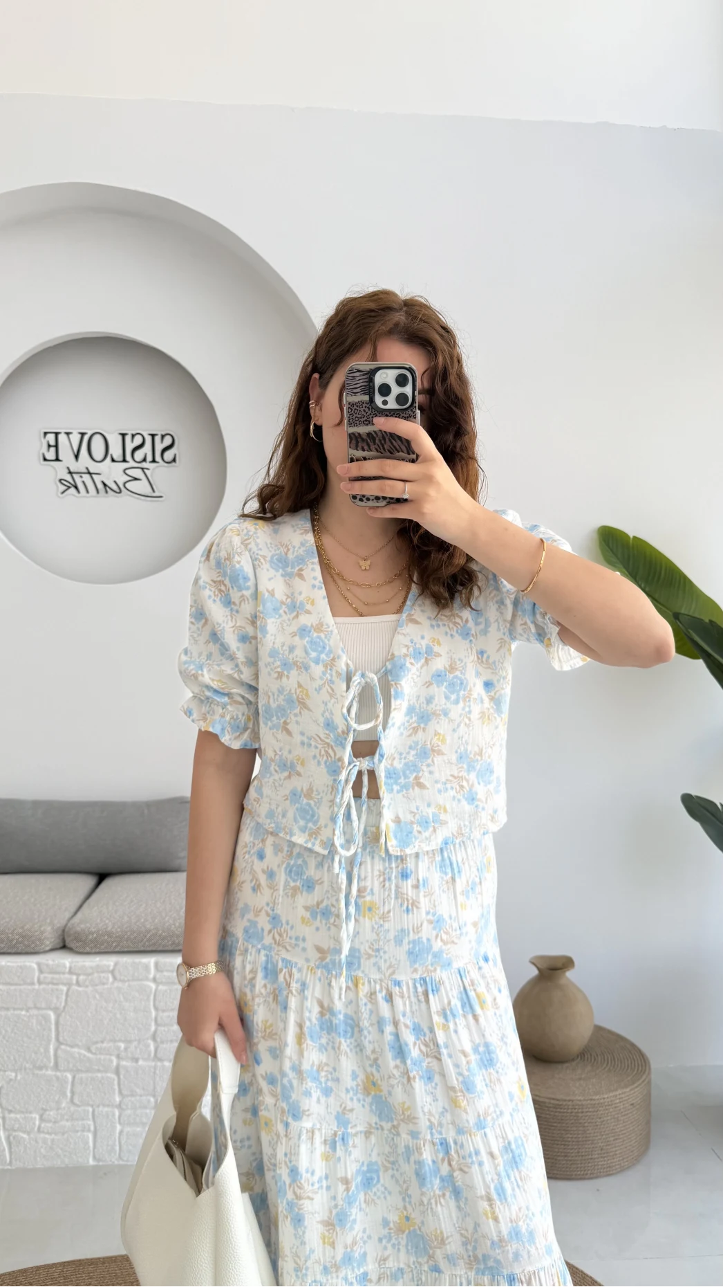 Bratislava Serisi Çiçekli Bluz - Mavi - 1029