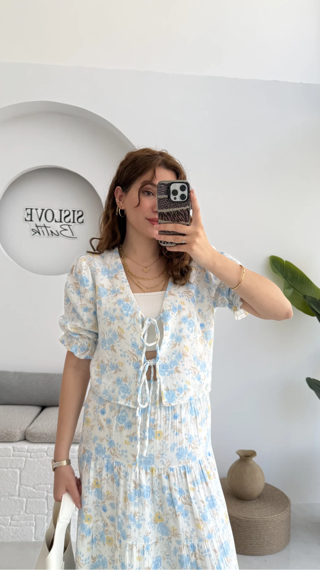 Bratislava Serisi Çiçekli Bluz - Mavi - 1029