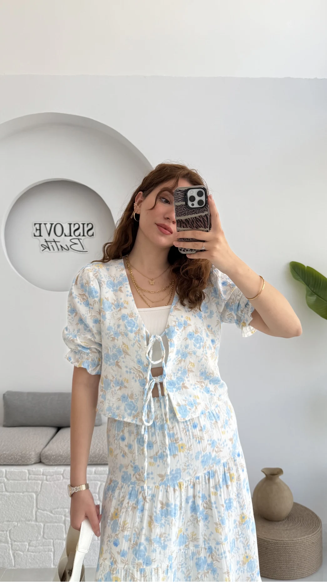 Bratislava Serisi Çiçekli Bluz - Mavi - 1029