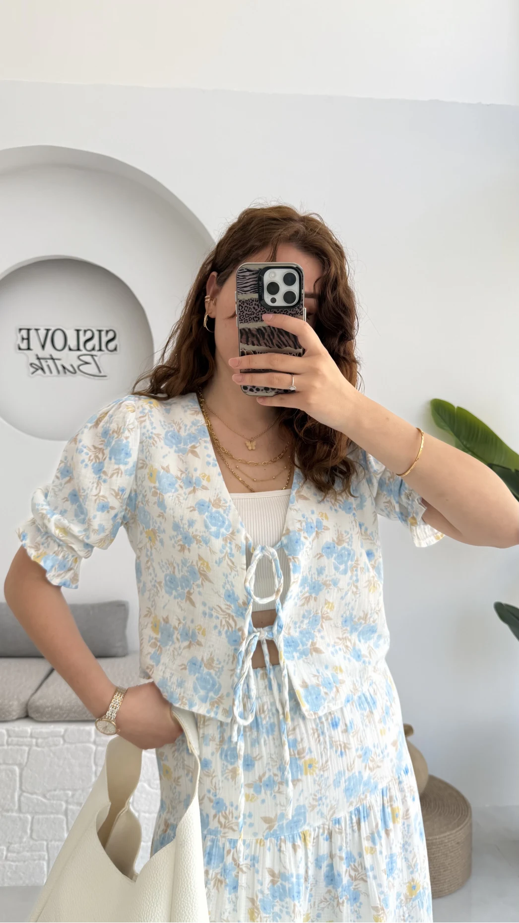 Bratislava Serisi Çiçekli Bluz - Mavi - 1029