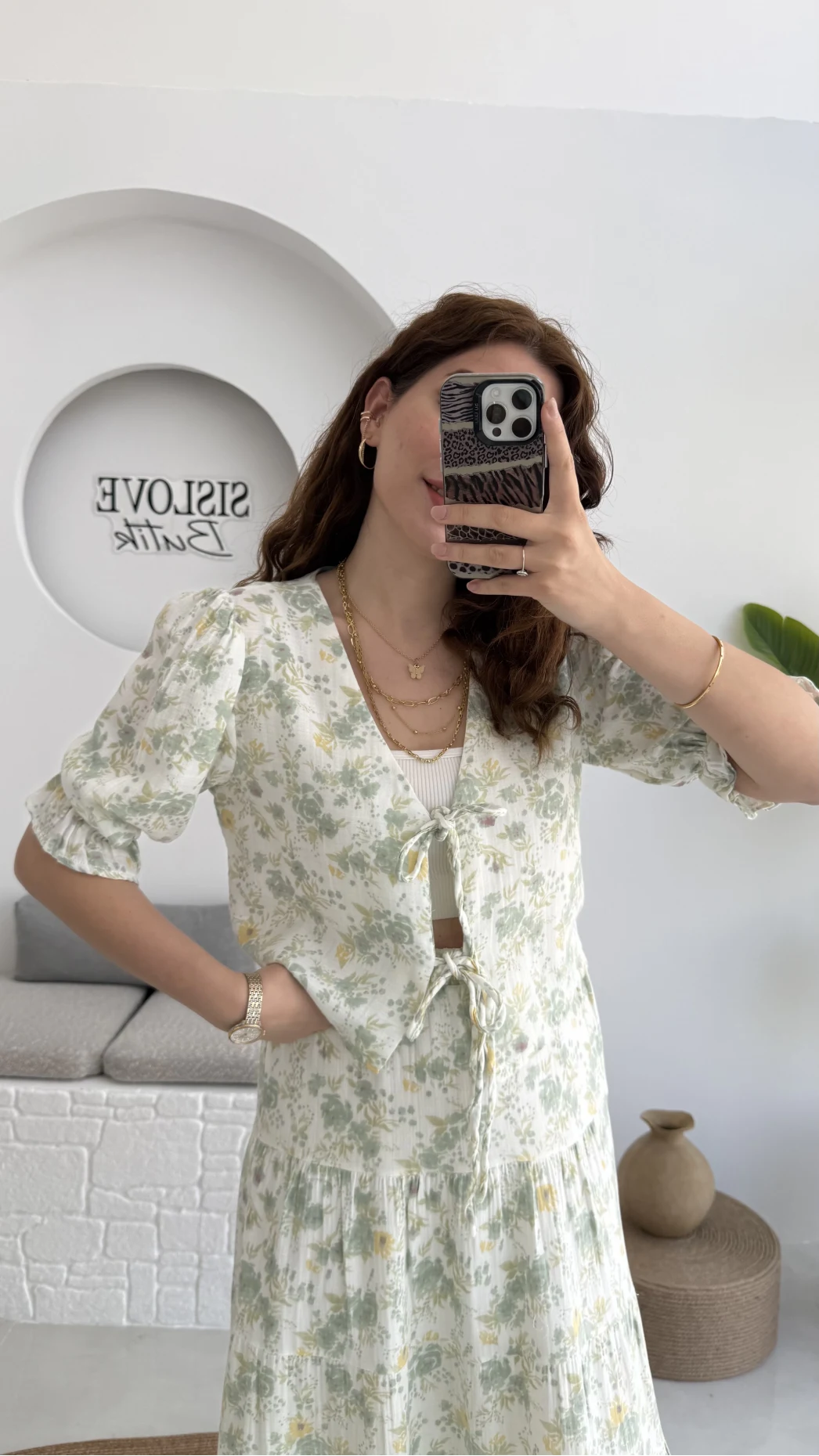 Bratislava Serisi Çiçekli Bluz - Yeşil - 1029