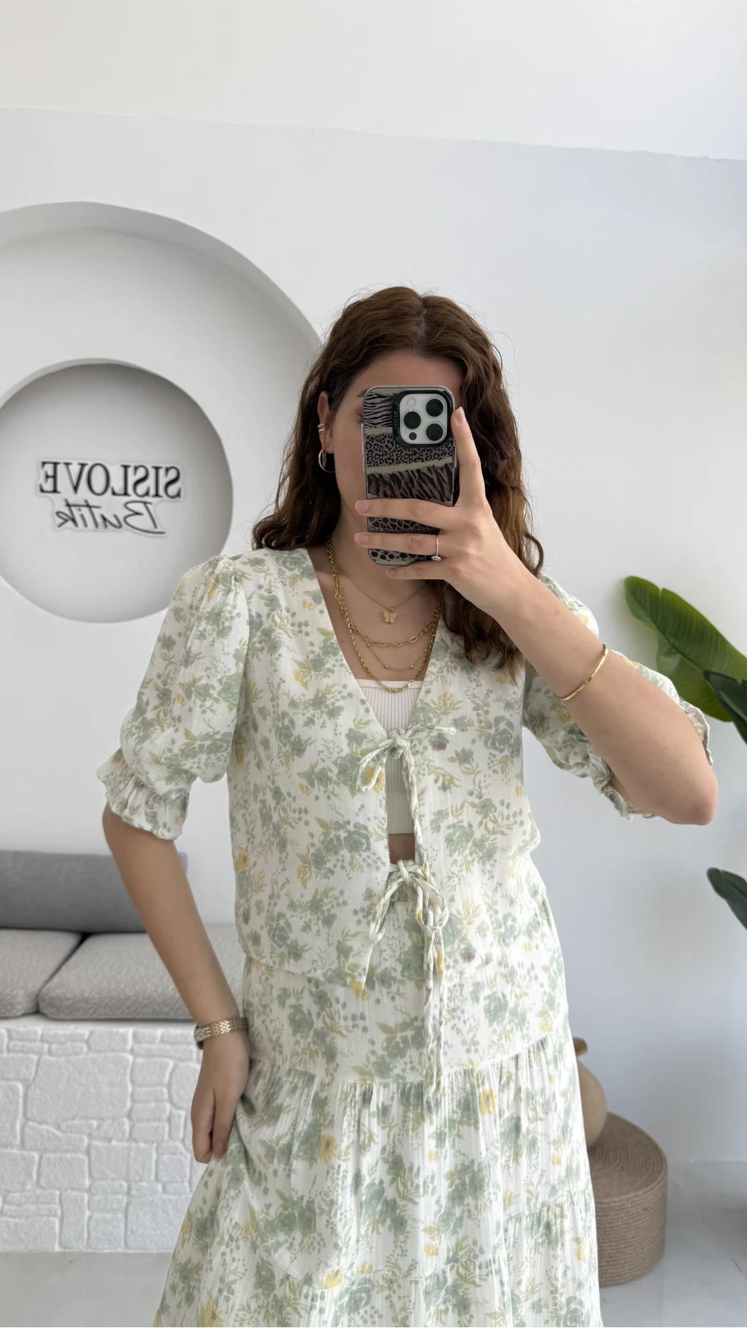 Bratislava Serisi Çiçekli Bluz - Yeşil - 1029