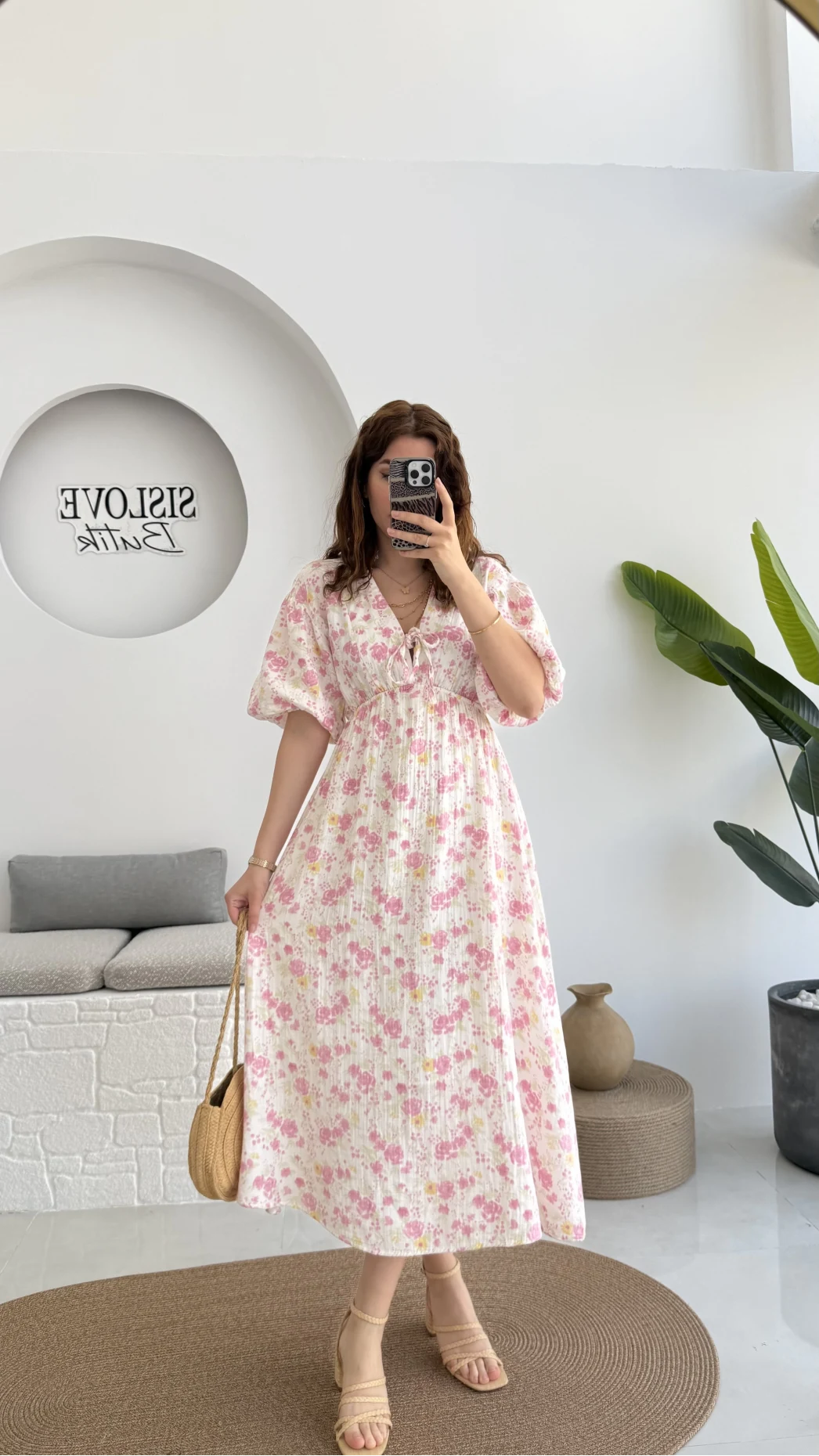 Bratislava Serisi Çiçekli Elbise - Pembe - 3057