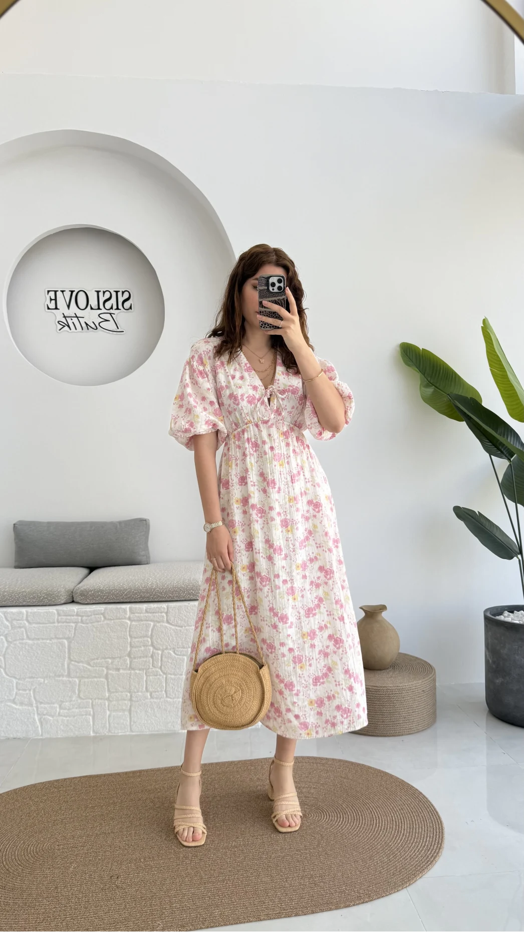 Bratislava Serisi Çiçekli Elbise - Pembe - 3057