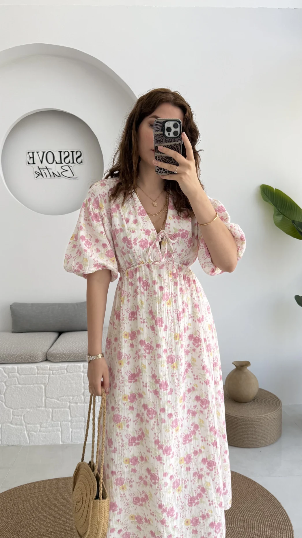 Bratislava Serisi Çiçekli Elbise - Pembe - 3057