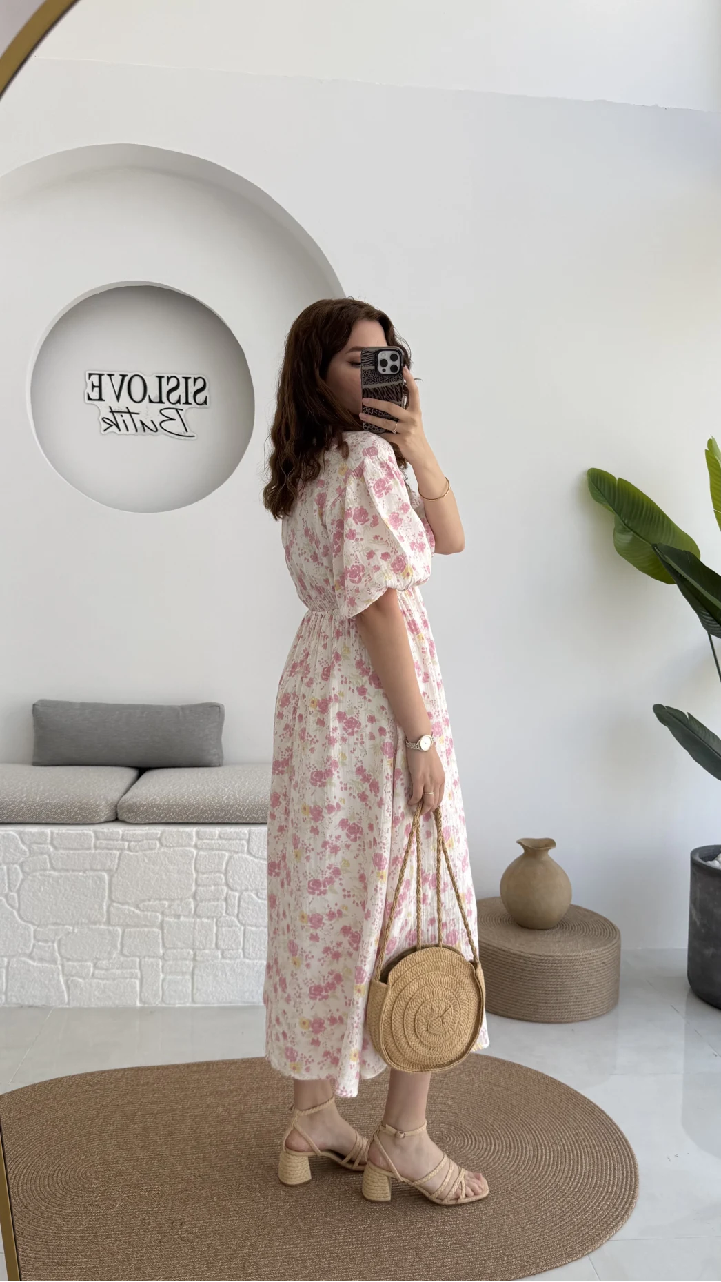 Bratislava Serisi Çiçekli Elbise - Pembe - 3057