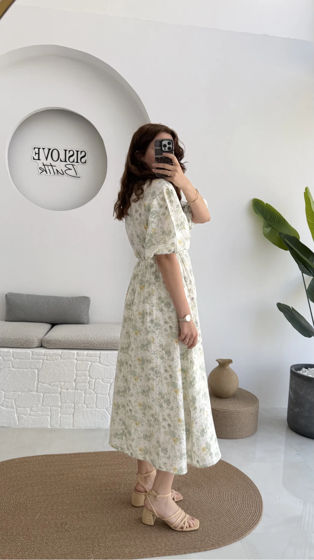 Bratislava Serisi Çiçekli Elbise - Yeşil - 3057