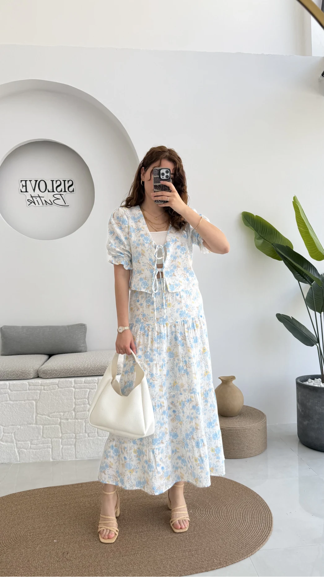 Bratislava Serisi Çiçekli Etek - Mavi - 5028