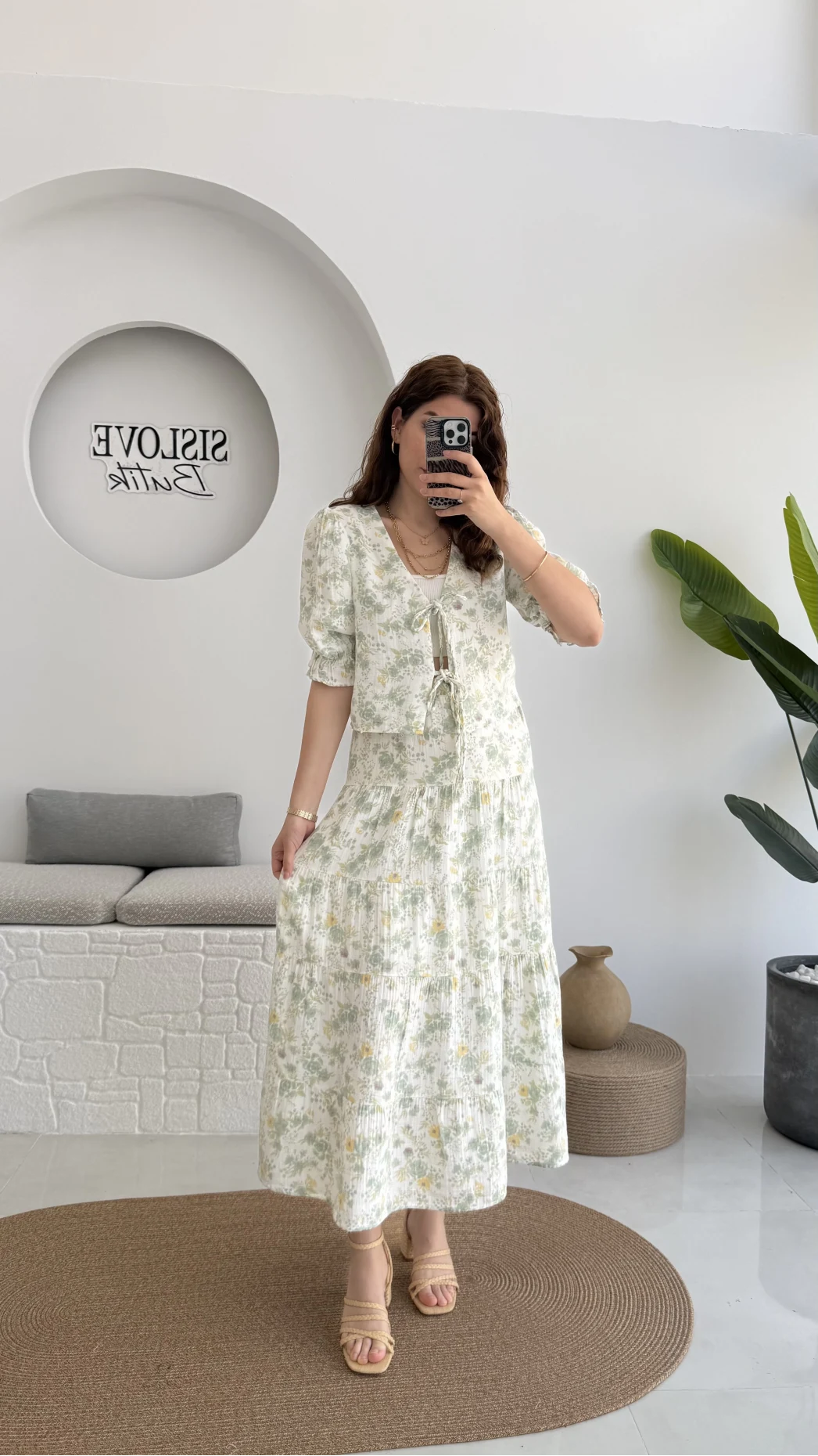 Bratislava Serisi Çiçekli Etek - Yeşil - 5028