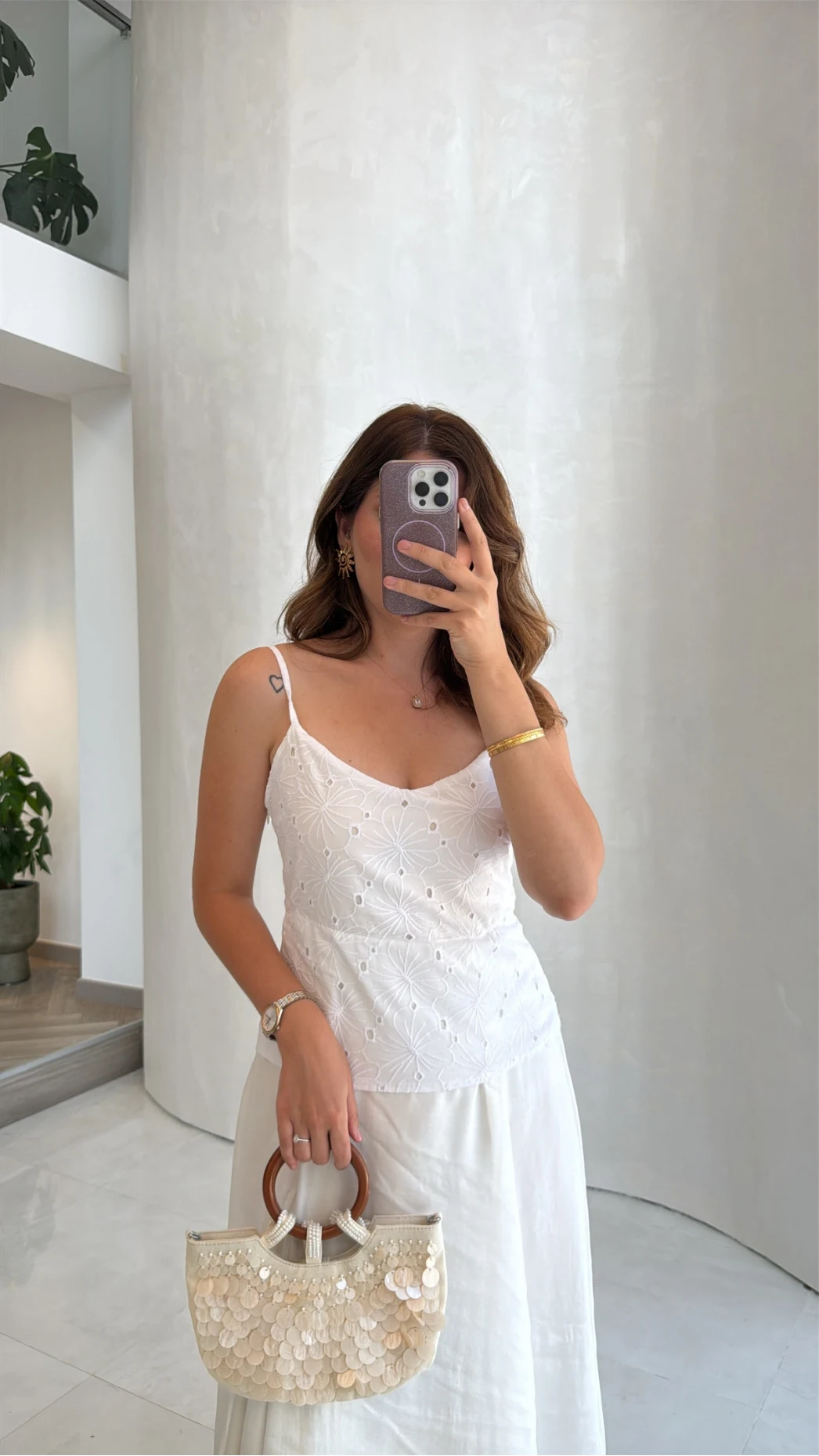 Brode Detay Askılı Elbise - Beyaz - Kod: 581140