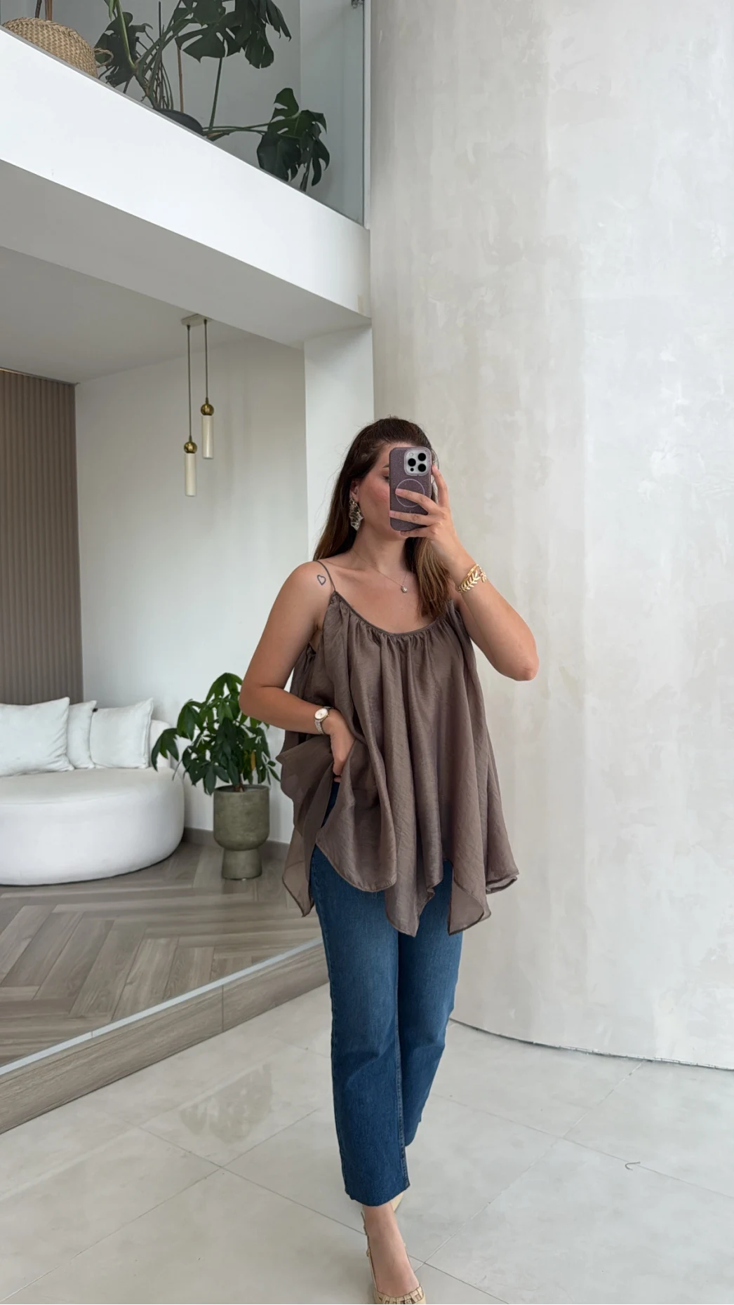 Bronz Askılı Pelerin Bluz - Kod: 5090