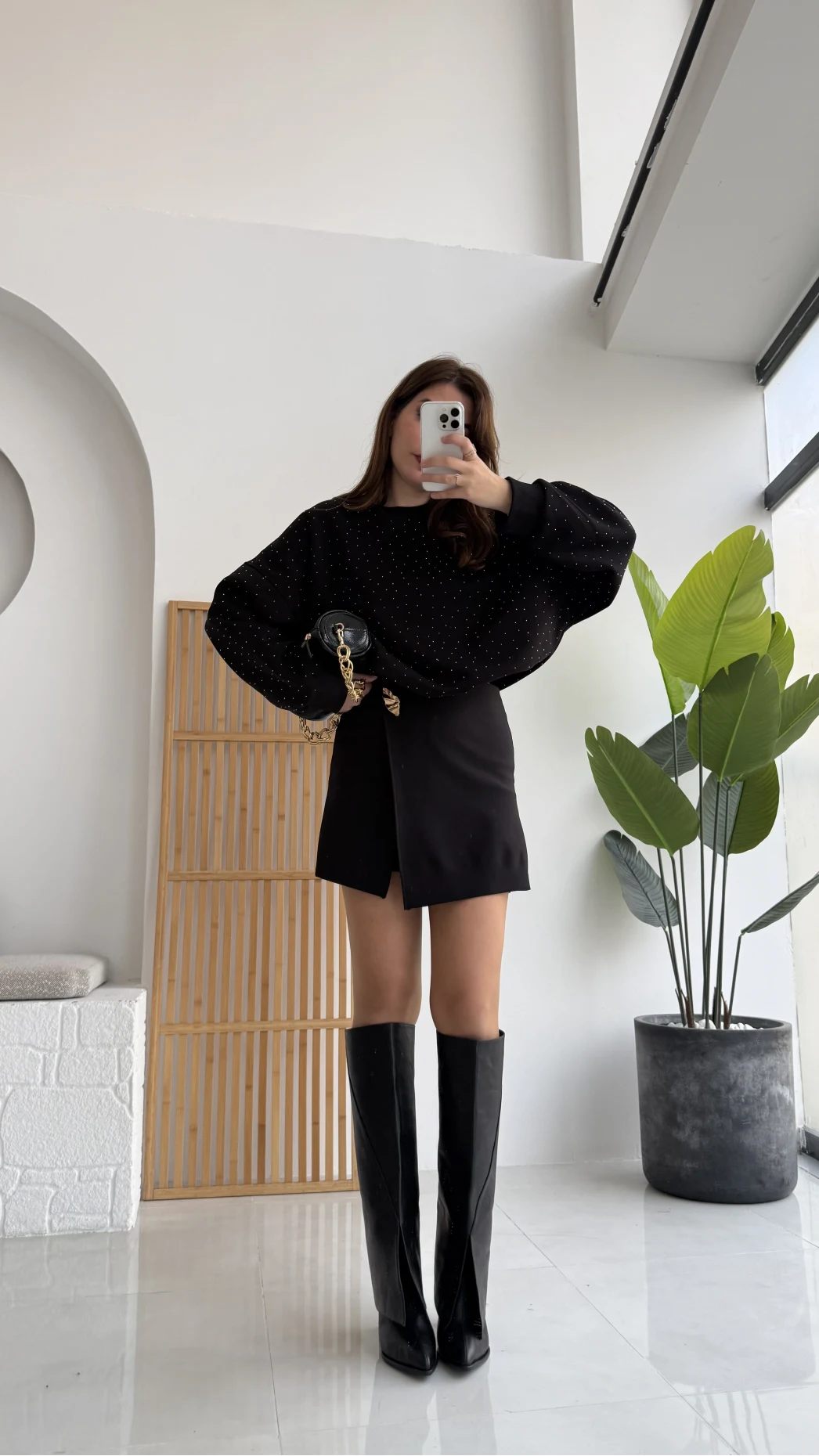 Broşlu Şort Etek - Siyah