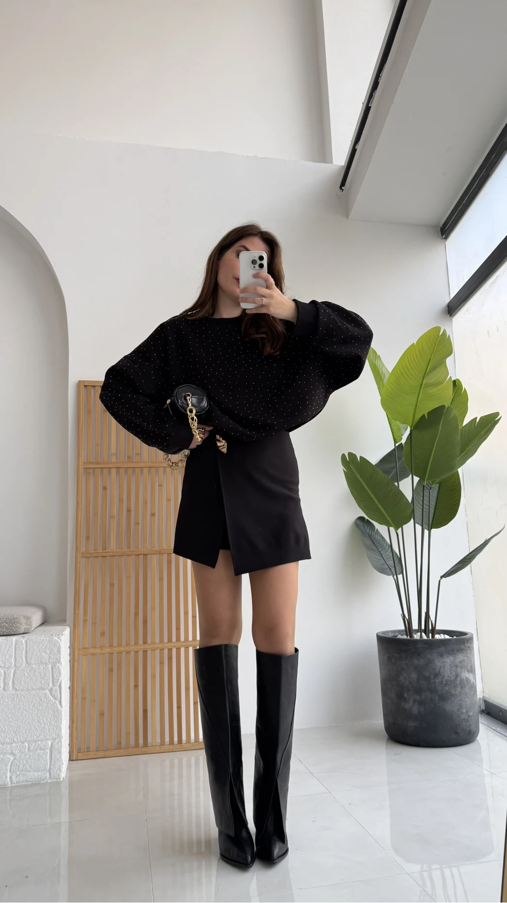 Broşlu Şort Etek - Siyah