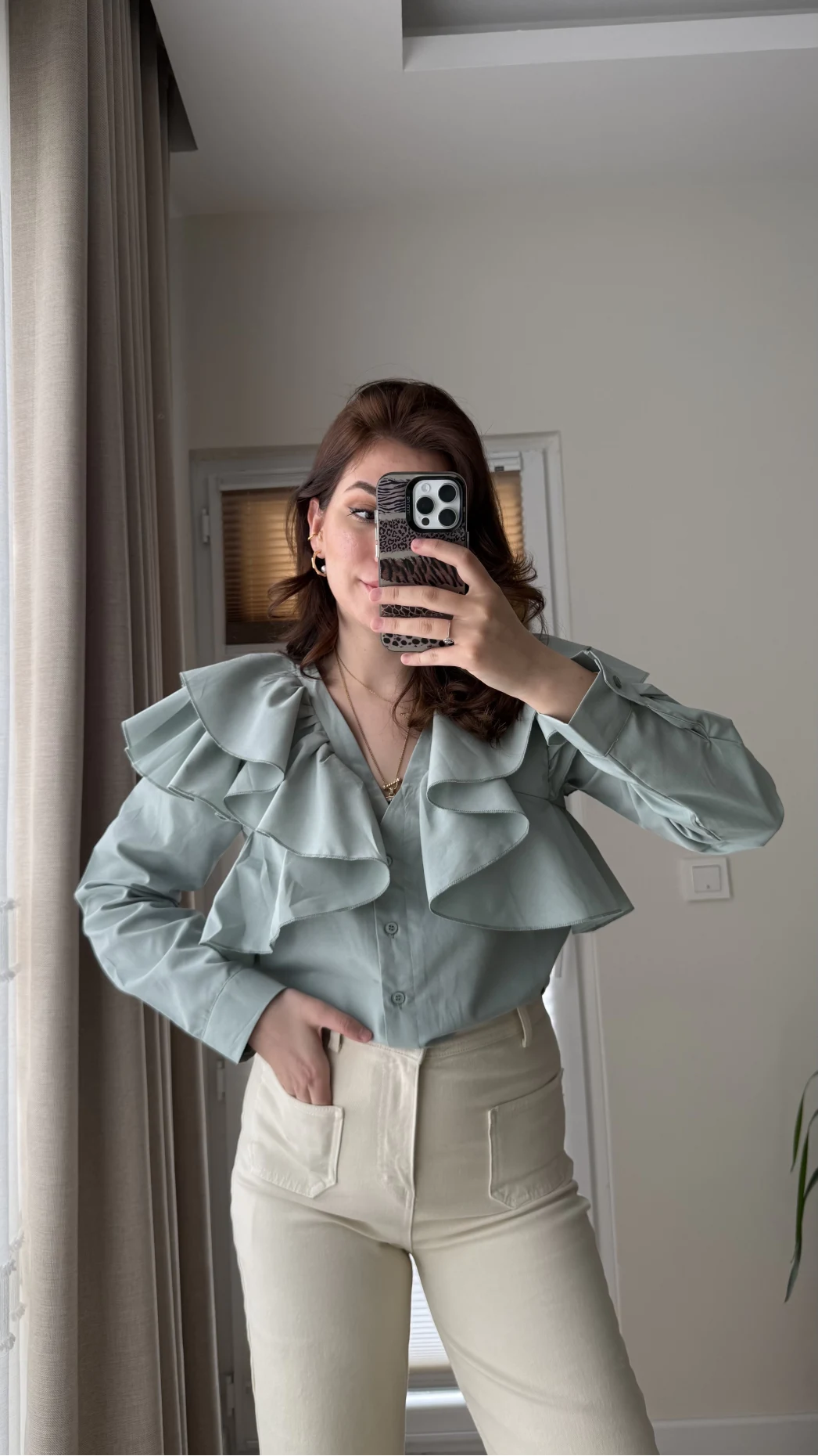 Bukle Fırfırlı Gömlek Mint