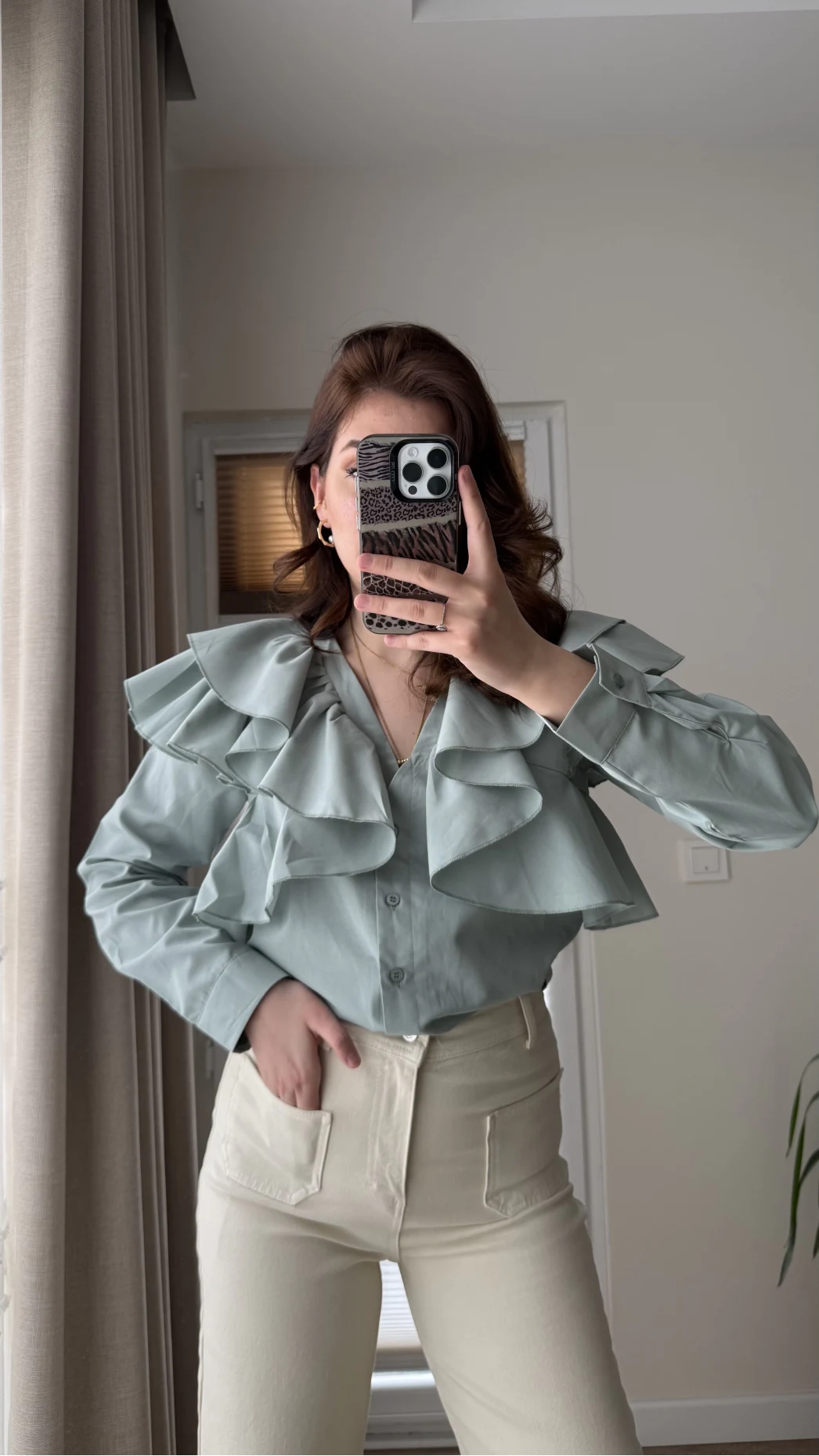 Bukle Fırfırlı Gömlek Mint