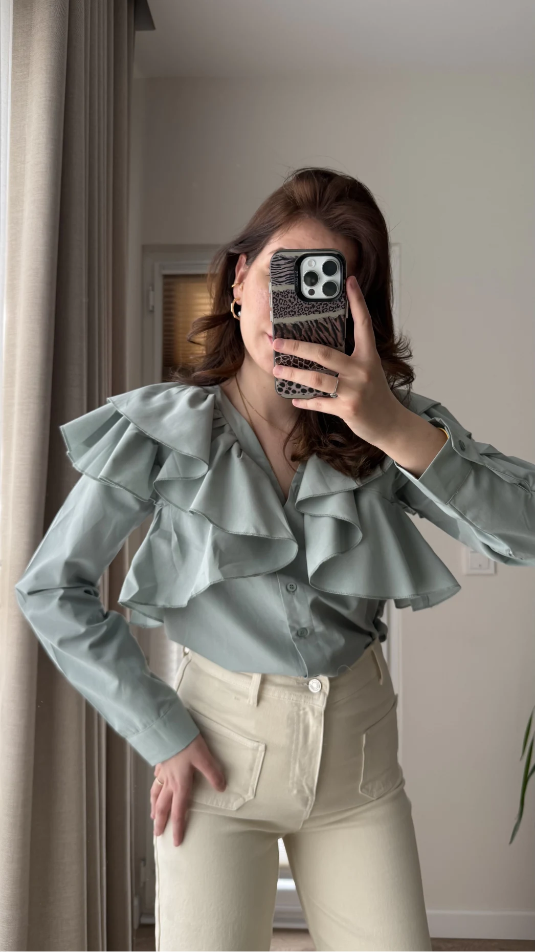 Bukle Fırfırlı Gömlek Mint