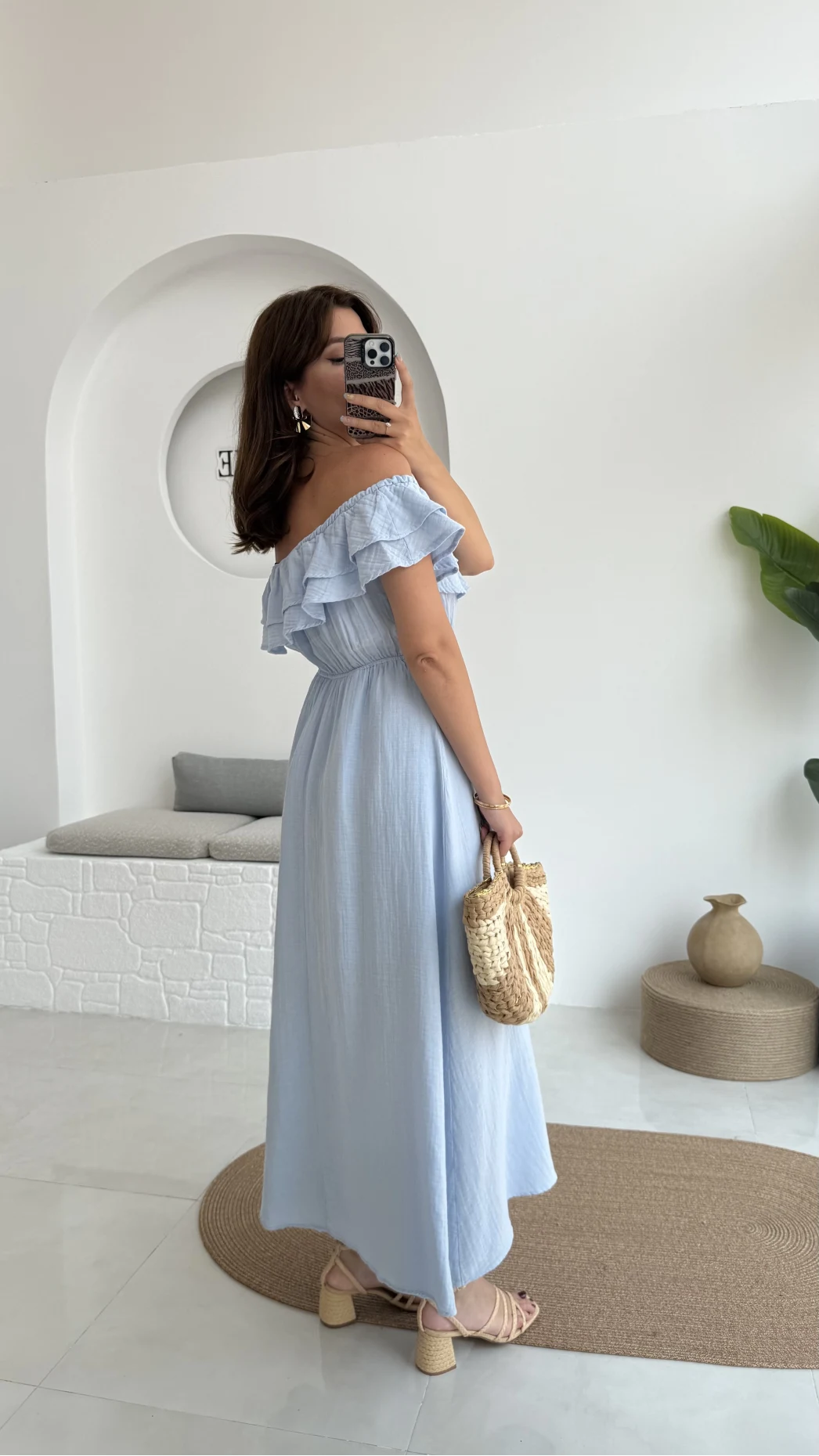 Butterfly Fırfır Detay Müslin Elbise - Bebe Mavi