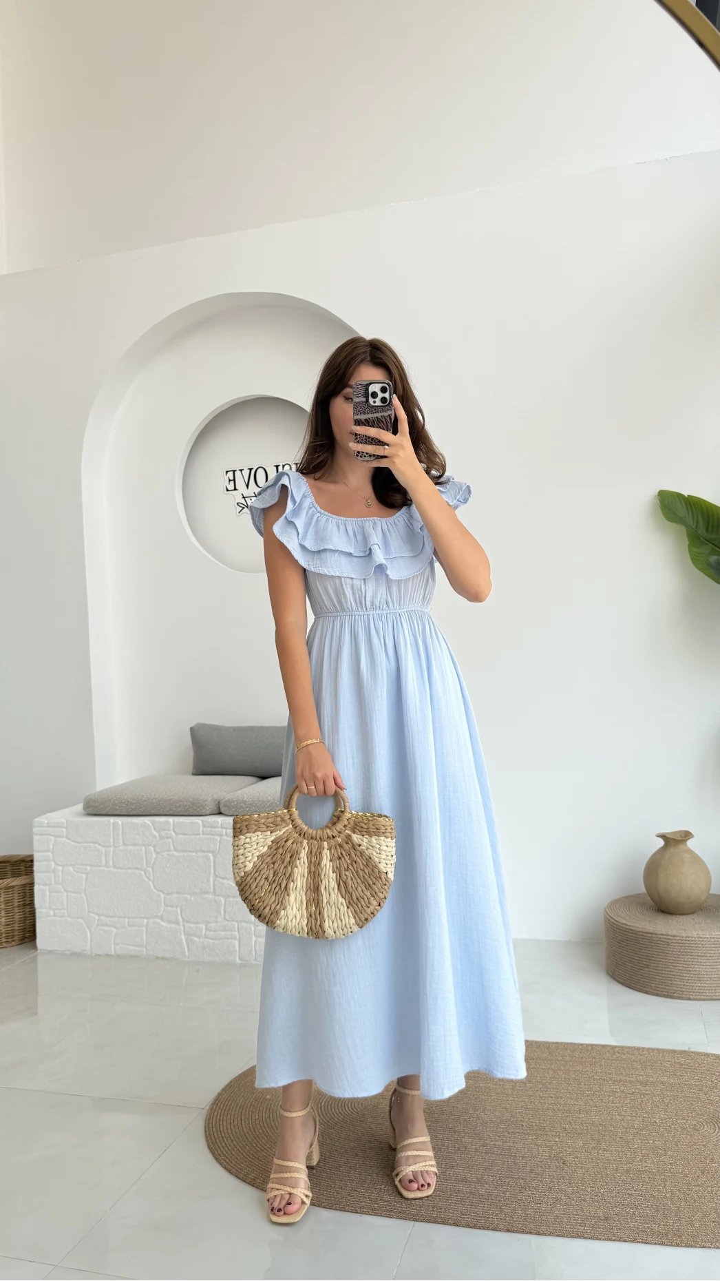 Butterfly Fırfır Detay Müslin Elbise - Bebe Mavi