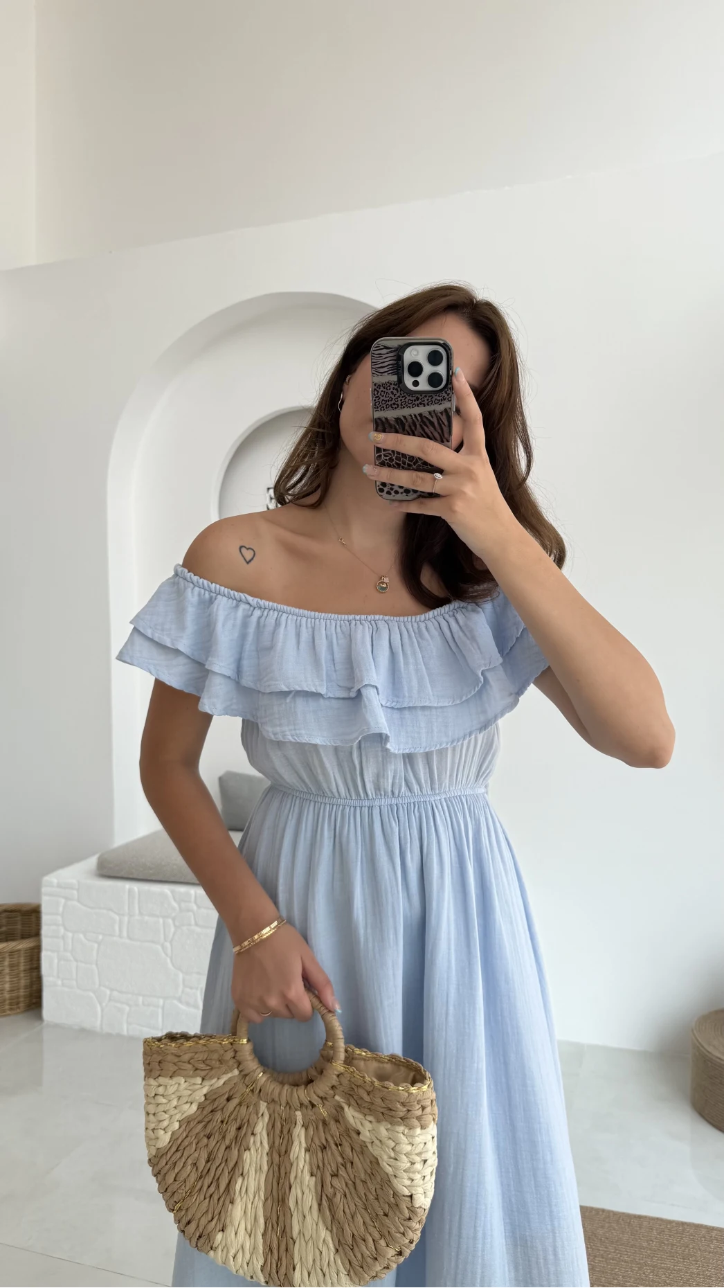 Butterfly Fırfır Detay Müslin Elbise - Bebe Mavi