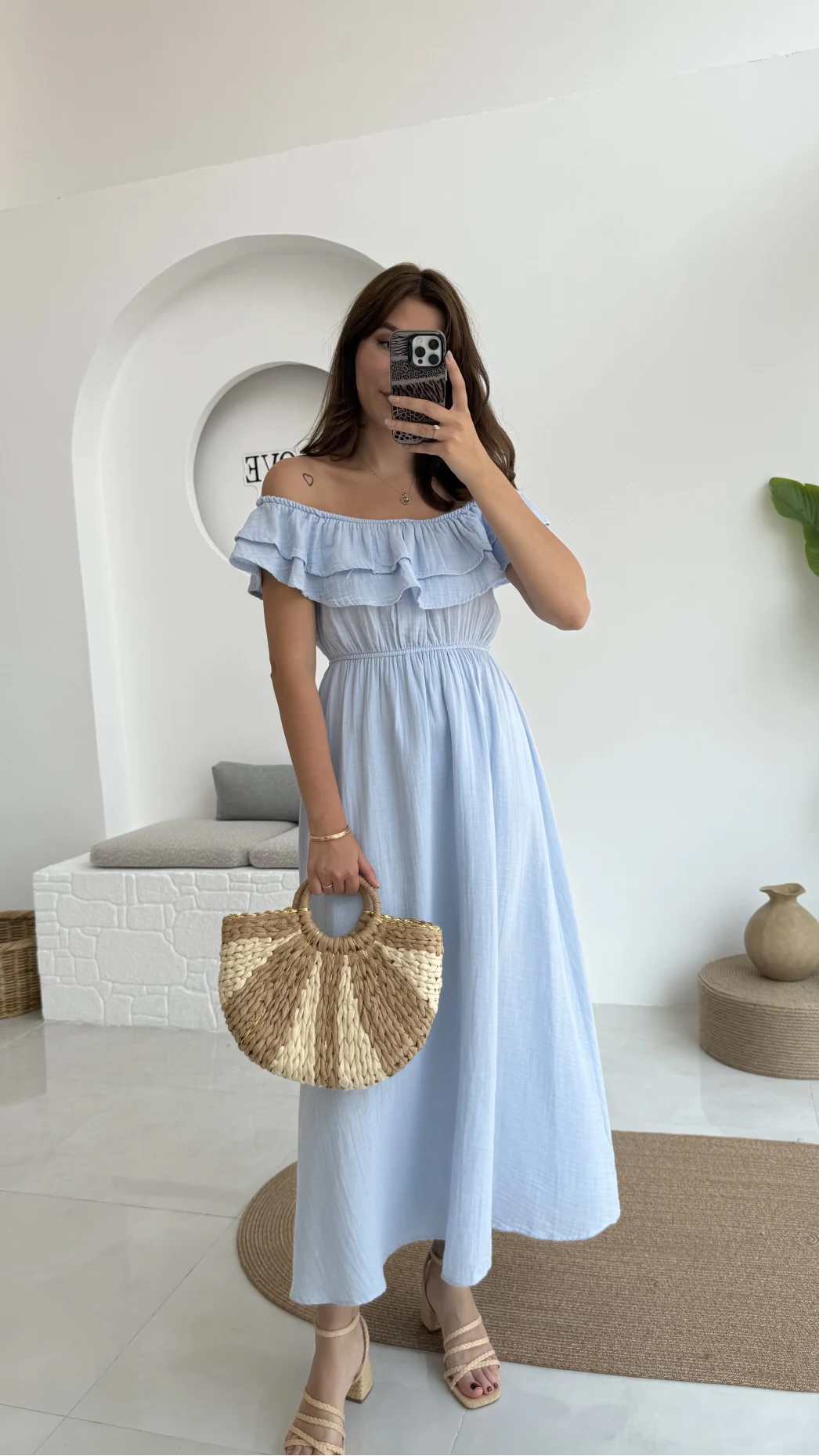 Butterfly Fırfır Detay Müslin Elbise - Bebe Mavi