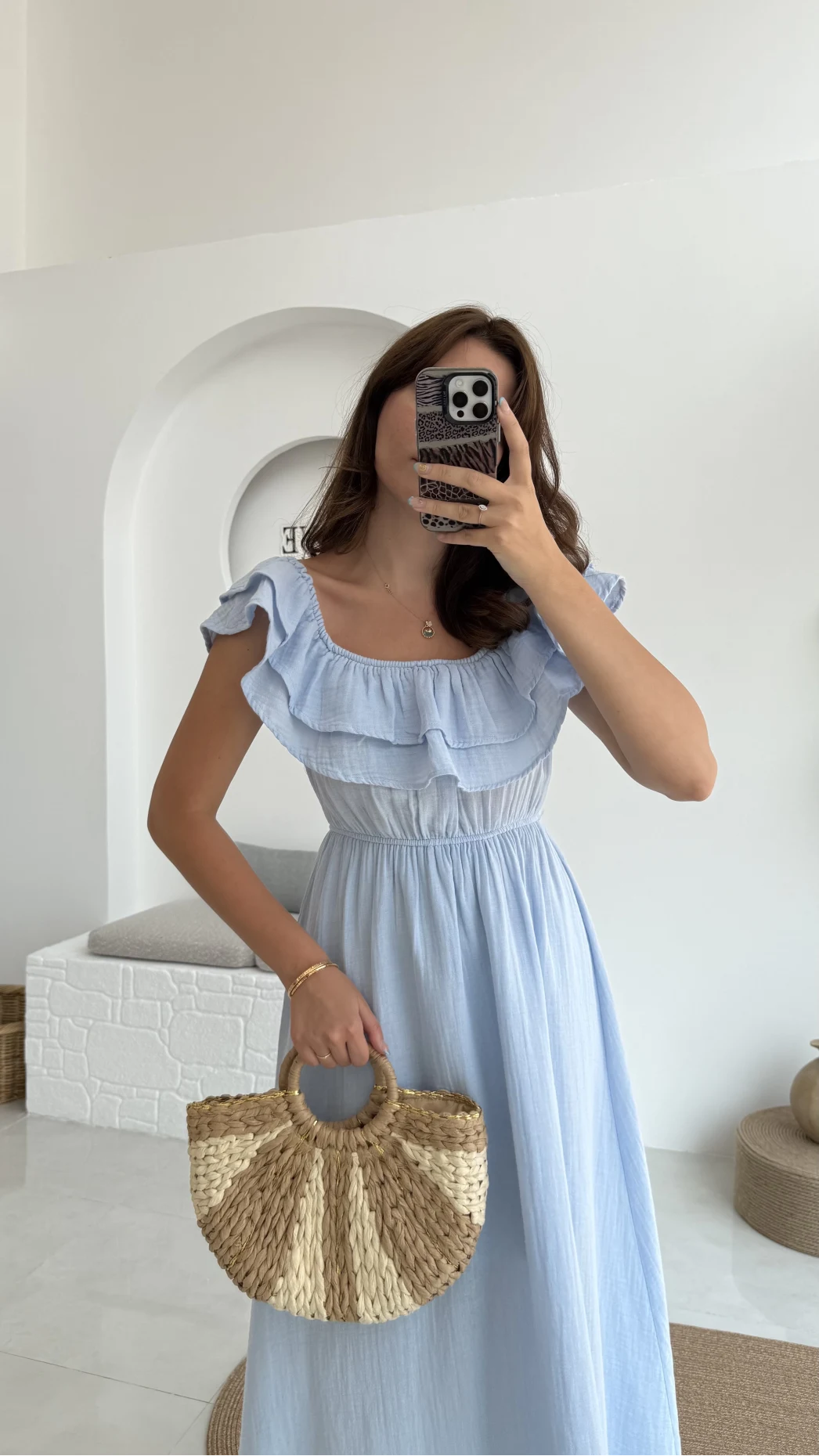 Butterfly Fırfır Detay Müslin Elbise - Bebe Mavi