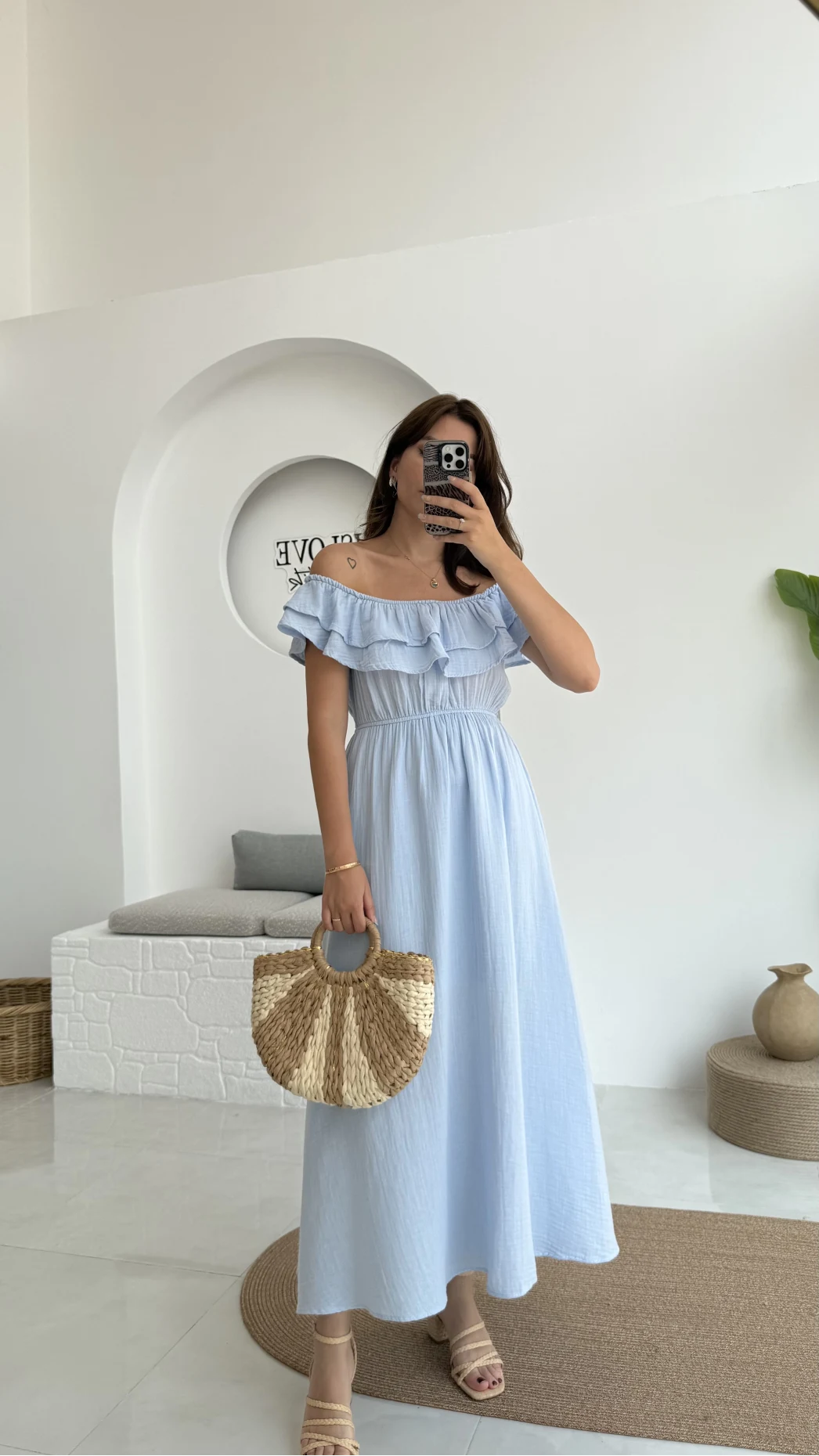 Butterfly Fırfır Detay Müslin Elbise - Bebe Mavi