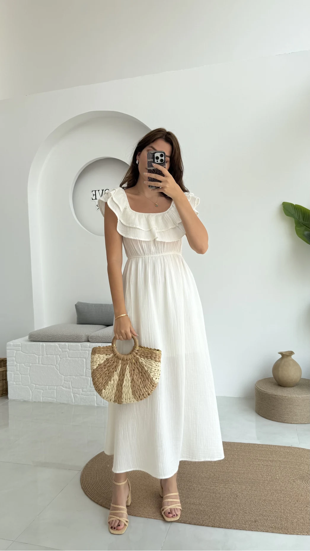 Butterfly Fırfır Detay Müslin Elbise - Beyaz