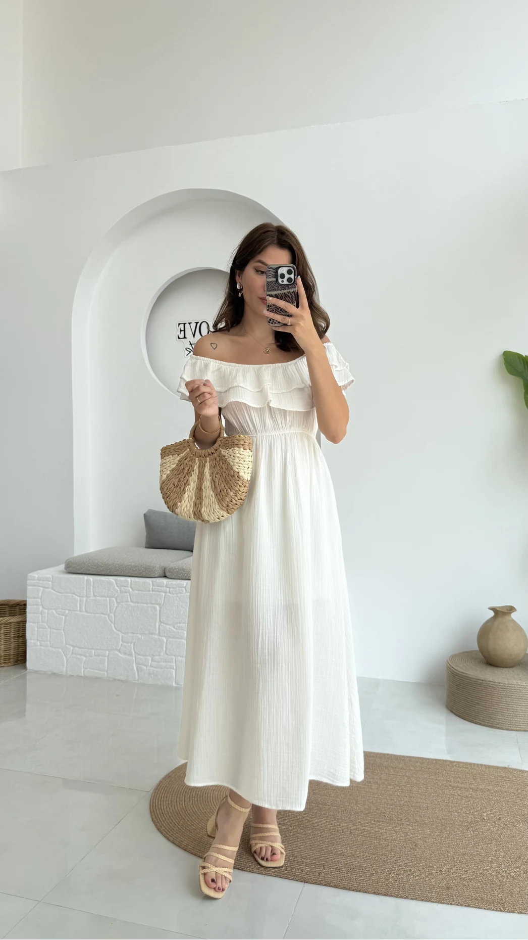 Butterfly Fırfır Detay Müslin Elbise - Beyaz