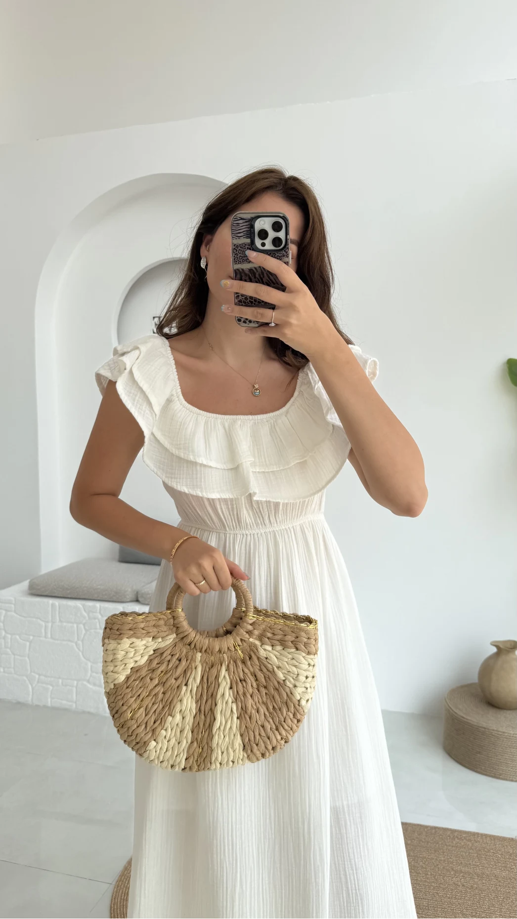 Butterfly Fırfır Detay Müslin Elbise - Beyaz