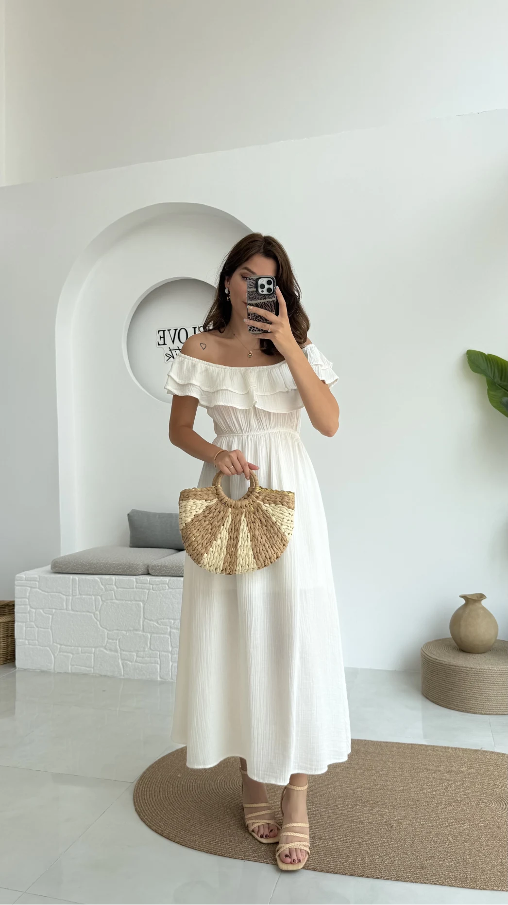 Butterfly Fırfır Detay Müslin Elbise - Beyaz