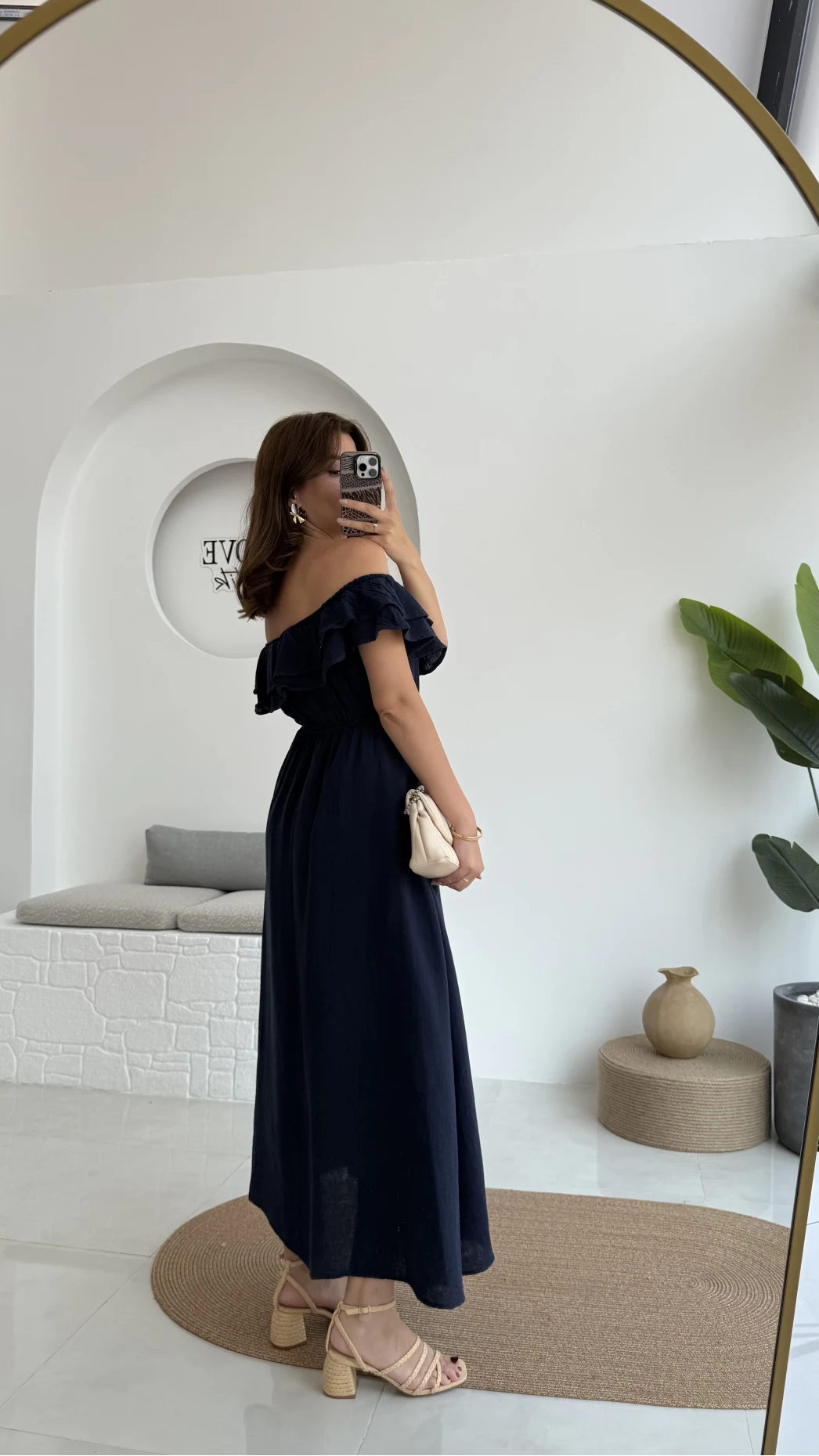 Butterfly Fırfır Detay Müslin Elbise - Lacivert