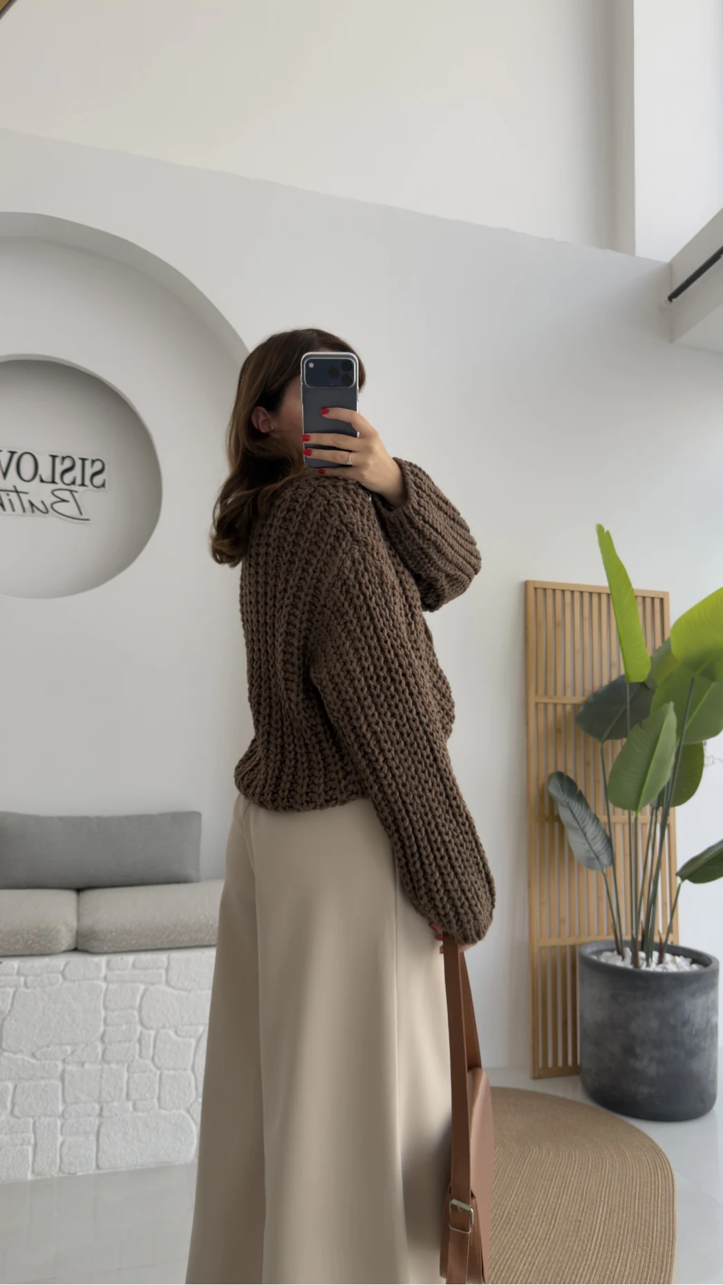 Büyük Düğmeli Örgü Hırka - Kahverengi